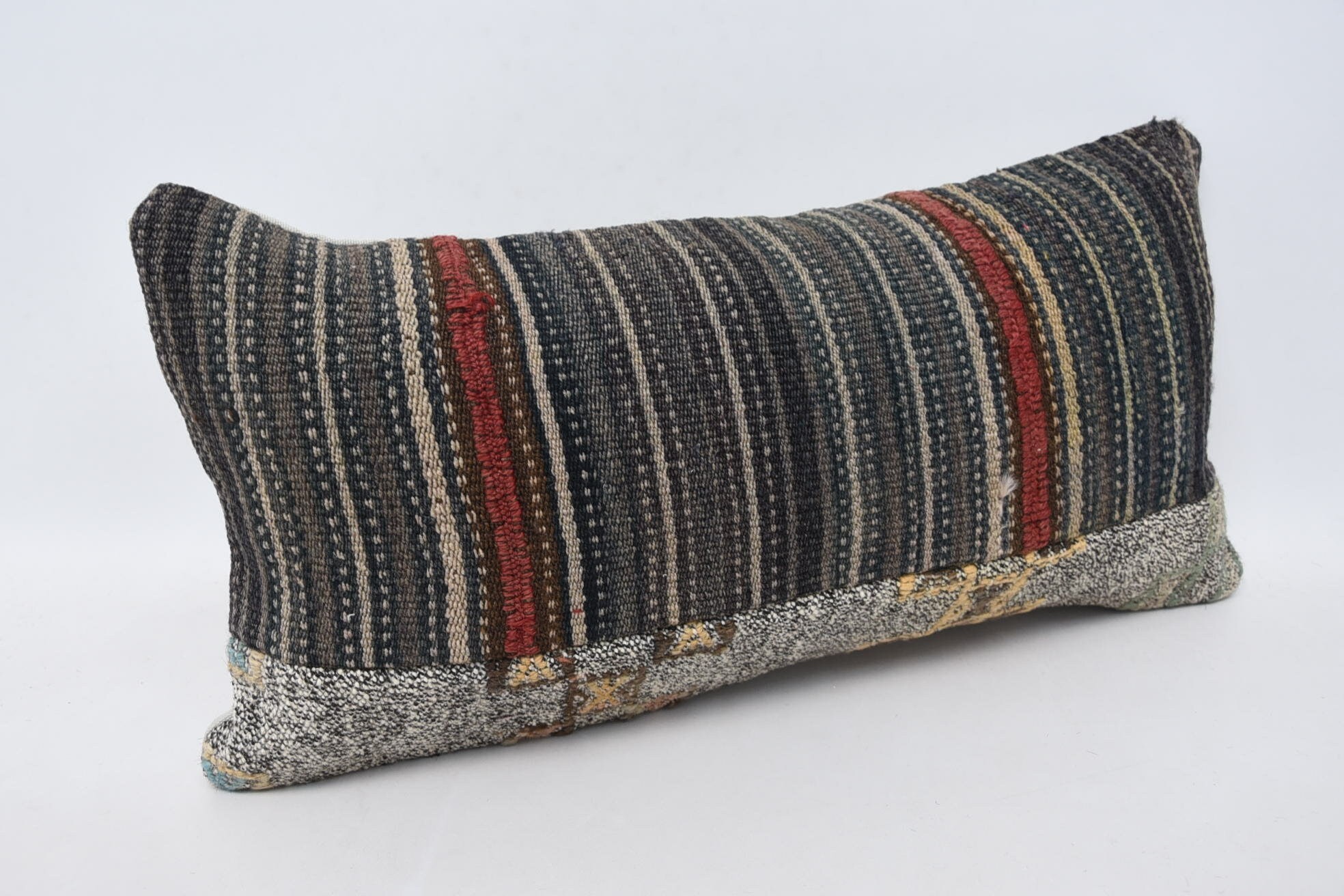 Vintage Pillow, Throw Kilim Pillow, Lounge Throw Cushion, Vintage Cushion Case, 12"x24" Gray Cushion, Turkish Kilim Pillow