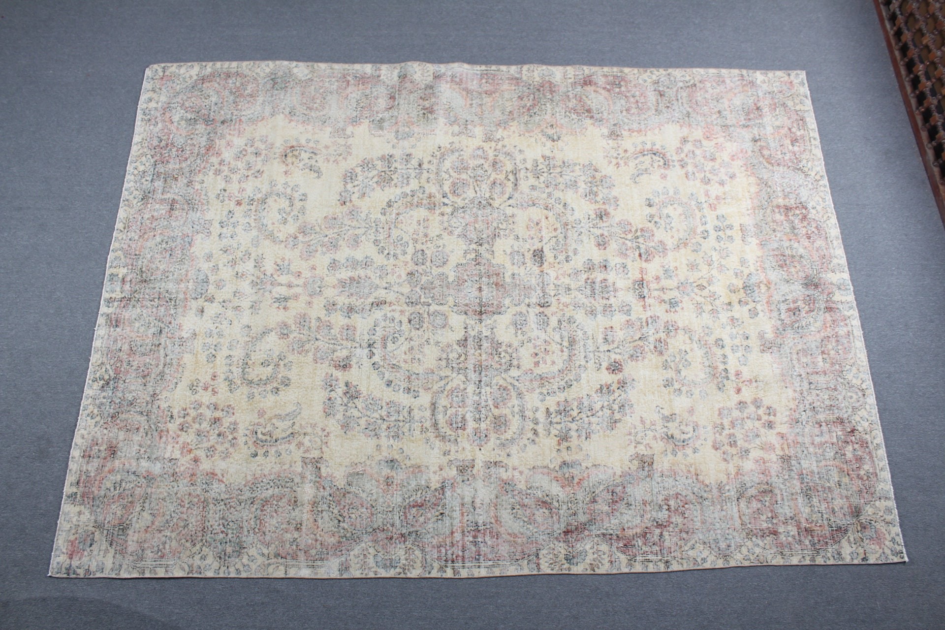 Vintage Halı, Oturma Odası Halıları, Ev Dekorasyonu Halıları, Türk Halısı, Salon Halısı, 7.9x10.7 ft Büyük Boy Halı, Bej Antika Halı, Eski Halı