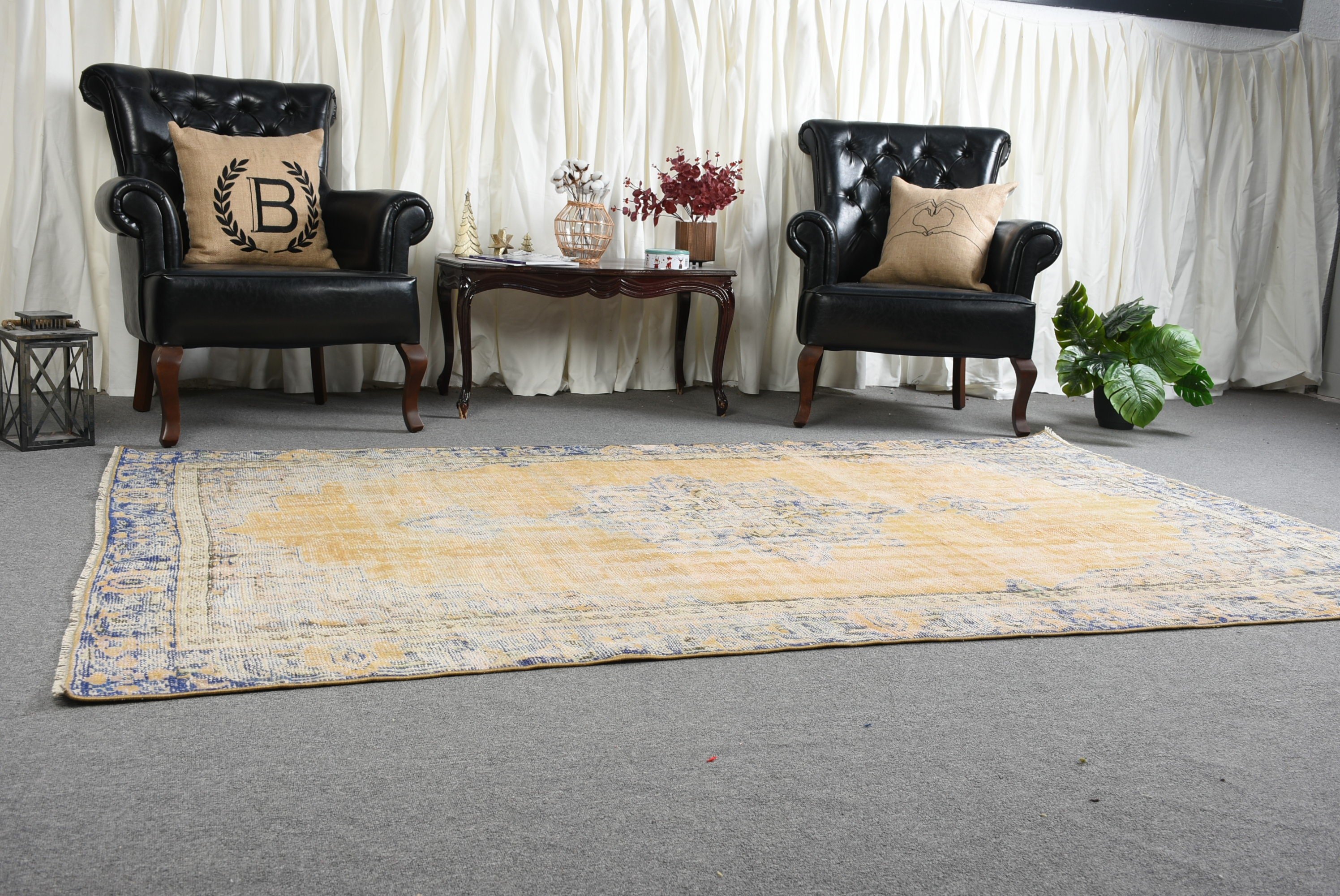 Living Room Rug, Home Decor Rugs, Vintage Rug, Turkish Rug, Dorm Rug, Yellow Wool Rug, Oriental Rug, Dining Room Rug, 5.5x8.8 ft Large Rug