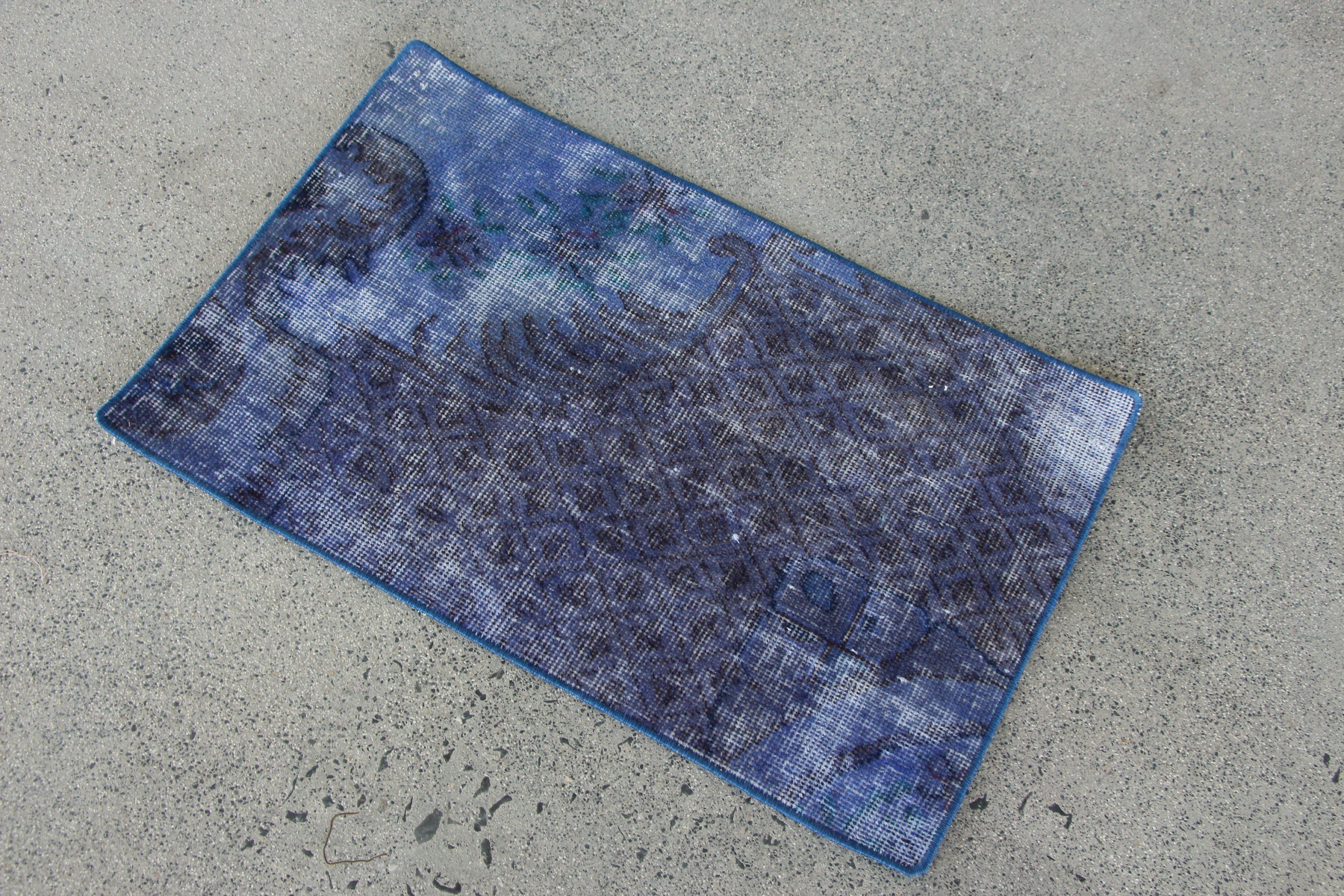 Vintage Rug, 1.6x2.6 ft Small Rug, Turkish Rugs, Blue Oriental Rug, Door Mat Rug, Car Mat Rugs, Kitchen Rug, Anatolian Rug, Bright Rug