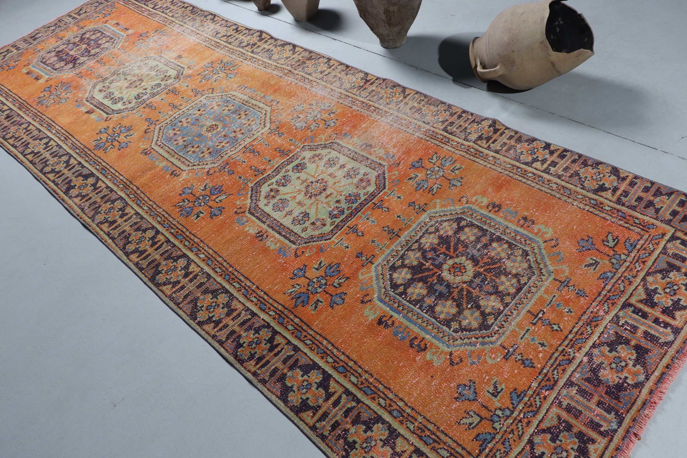 Corridor Rug, Orange  4.2x11.7 ft Runner Rug, Moroccan Rugs, Rugs for Corridor, Vintage Rugs, Turkish Rug, Anatolian Rugs