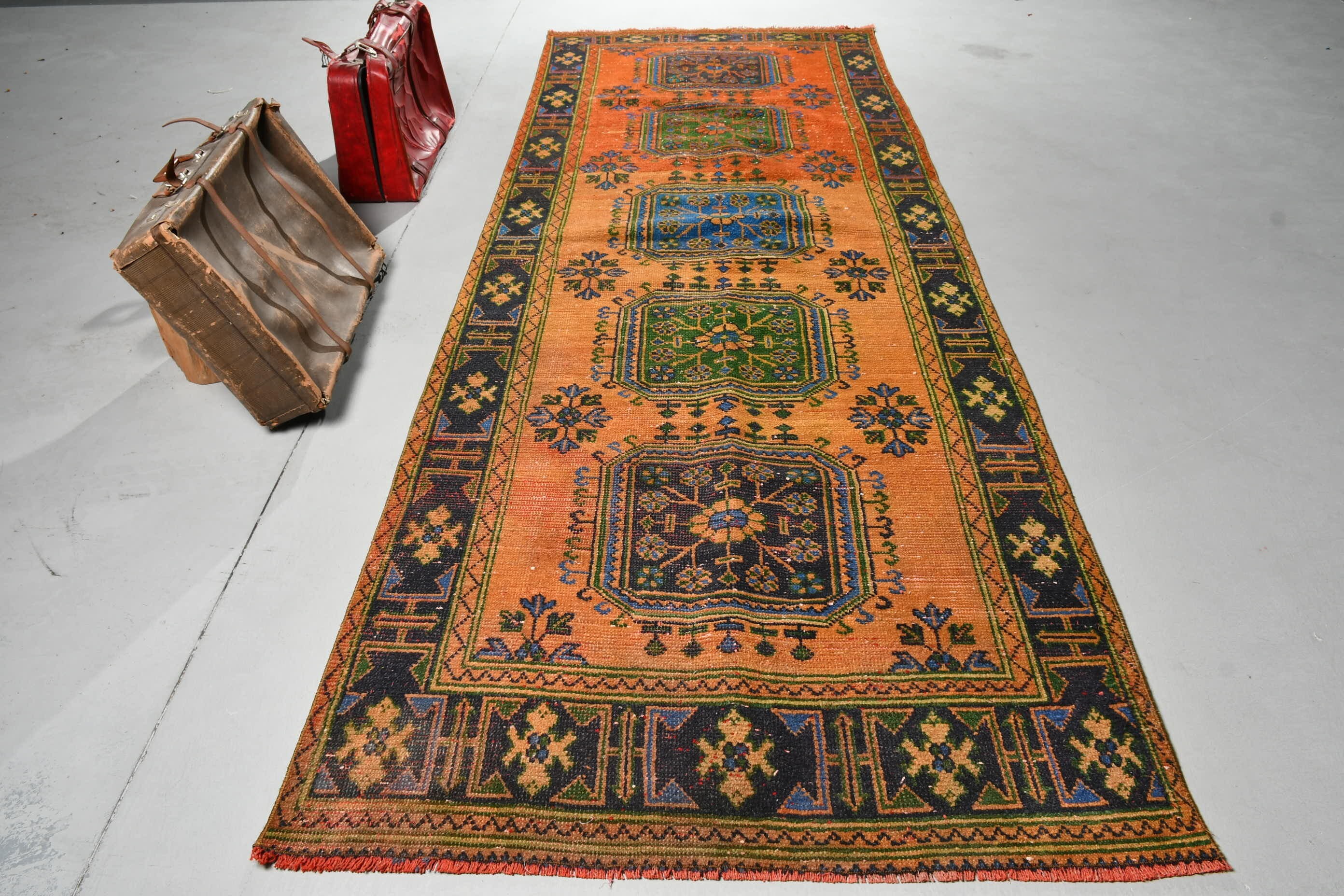 4.3x11.7 ft Runner Rug, Hallway Rugs, Orange Kitchen Rug, Turkish Rug, Vintage Rugs, Home Decor Rug, Rugs for Hallway