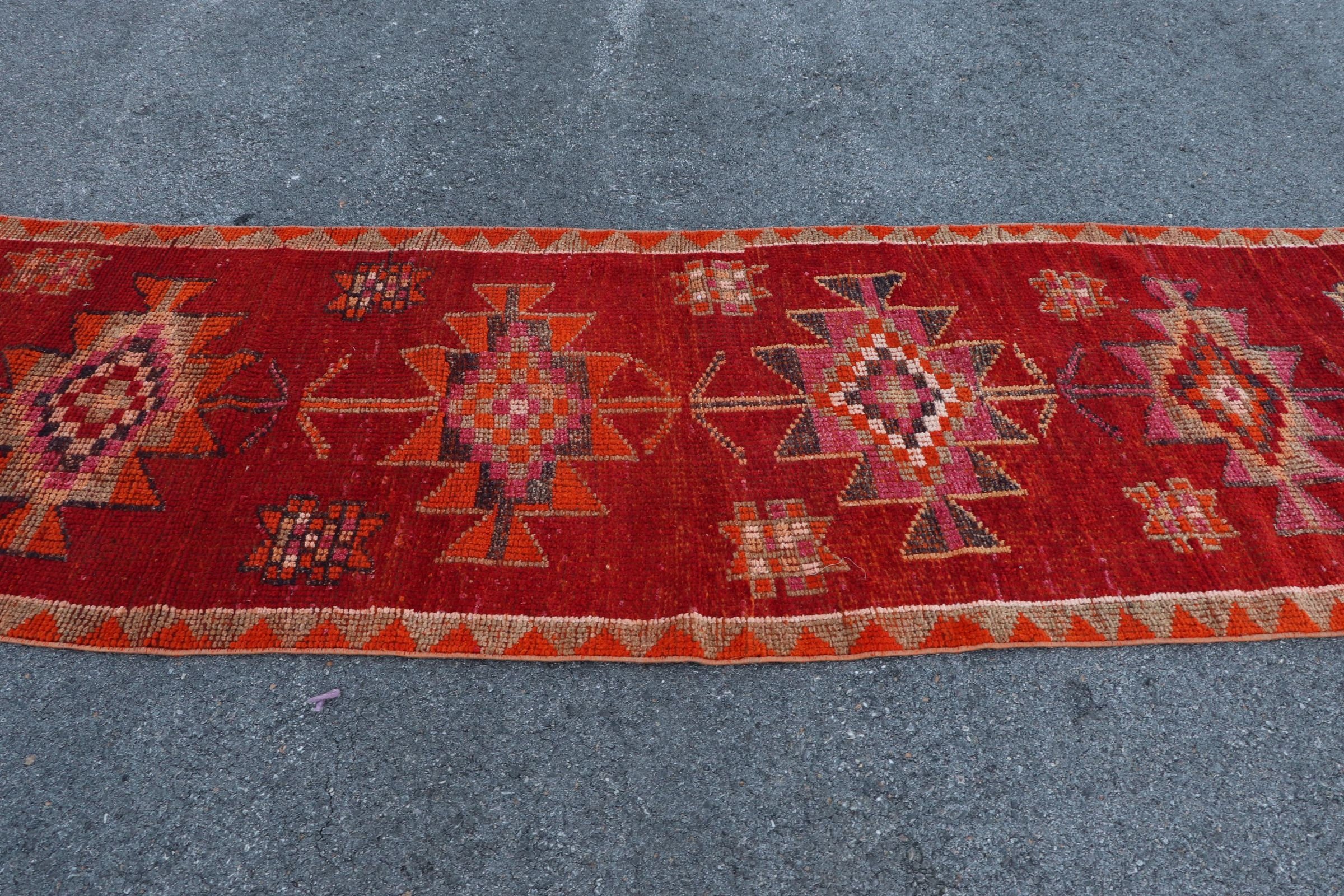 Red Oriental Rugs, Turkish Rug, Rugs for Runner, Anatolian Rug, 3x10.2 ft Runner Rug, Corridor Rug, Vintage Rug, Bright Rug, Floor Rugs