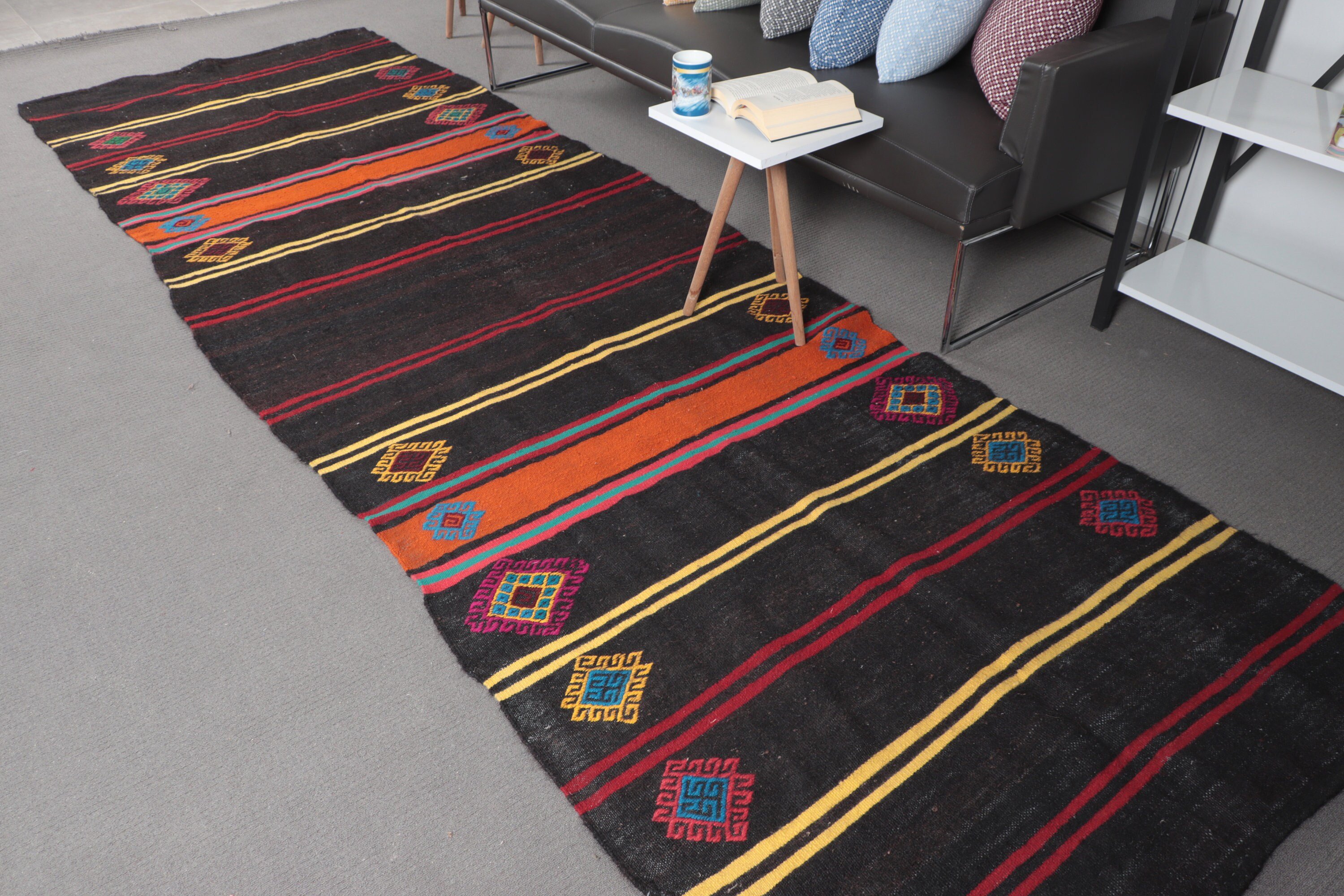 Vintage Halı, Türk Halısı, 3,9x12,7 ft Runner Halısı, Havalı Halı, Siyah Anadolu Halısı, Merdiven Halısı, Göçebe Halıları, Kilim, Oushak Halısı, Koridor Halıları