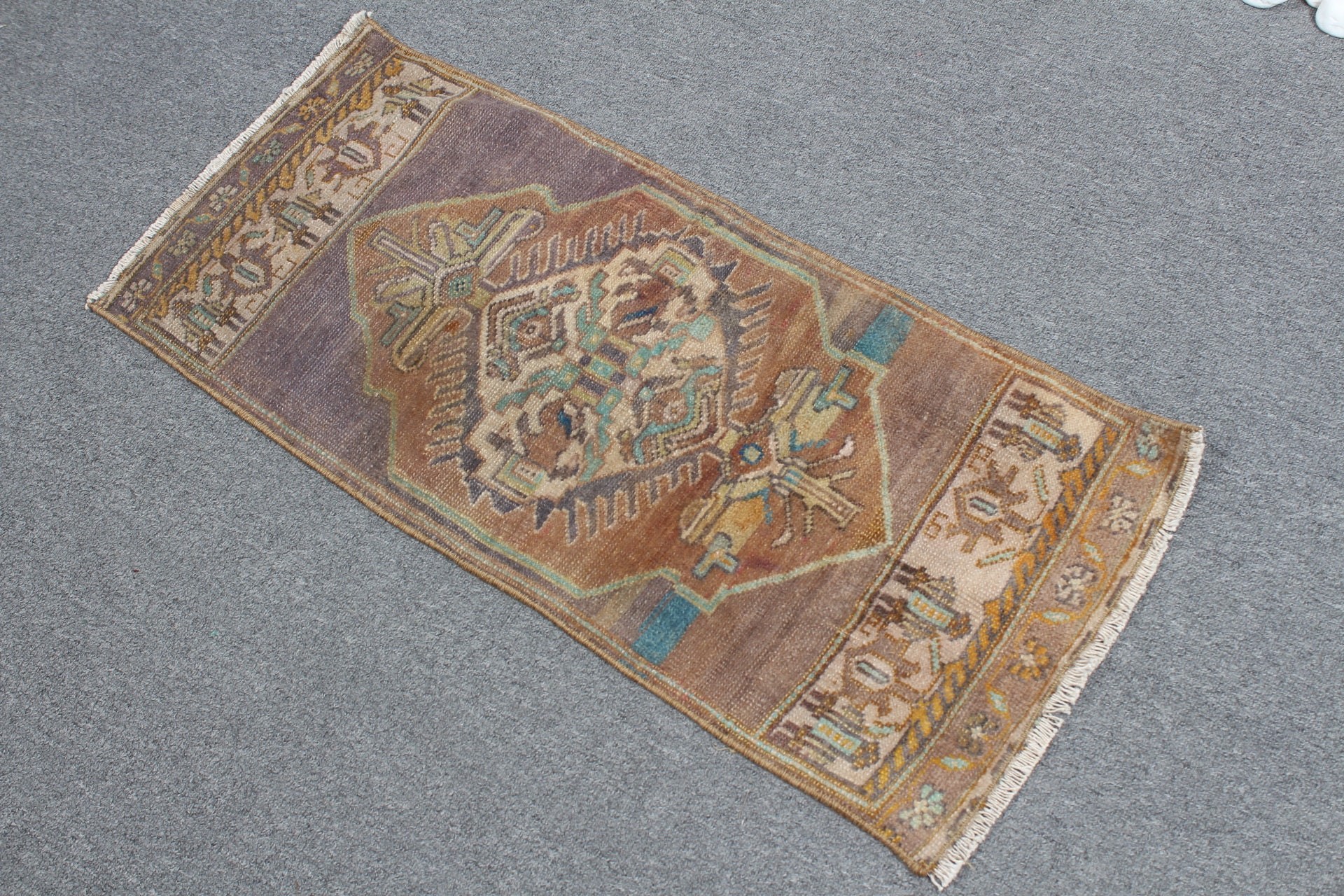 Nursery Rugs, Bath Rugs, Vintage Rugs, Brown Floor Rug, Turkish Rug, 1.3x3 ft Small Rug, Bedroom Rugs, Rugs for Bedroom