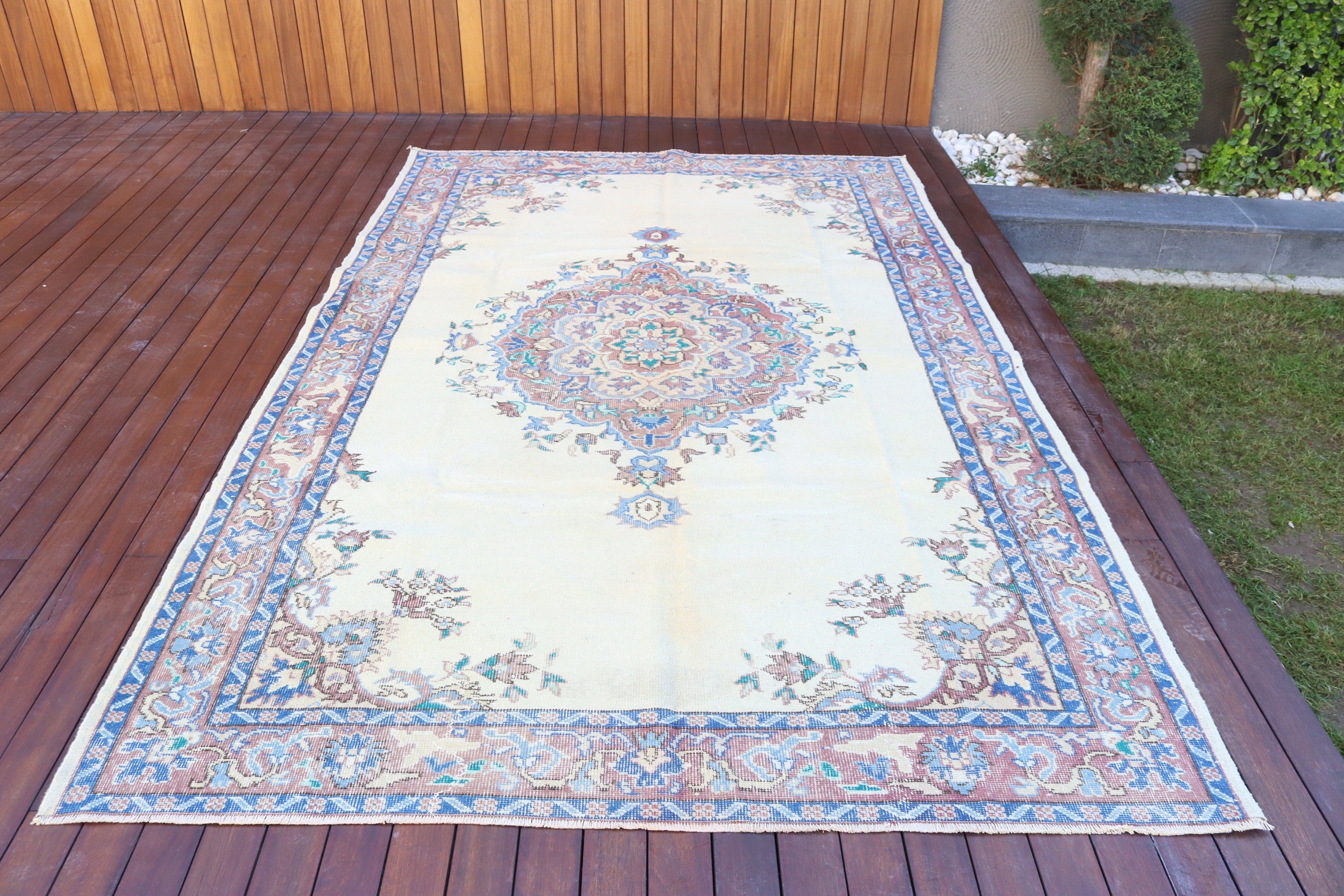 Yemek Odası Halısı, Bej El Dokuma Halı, 6x9.6 ft Büyük Halılar, Büyük Oushak Halısı, Açıklama Halıları, Türk Halısı, Vintage Halı, Modern Halılar