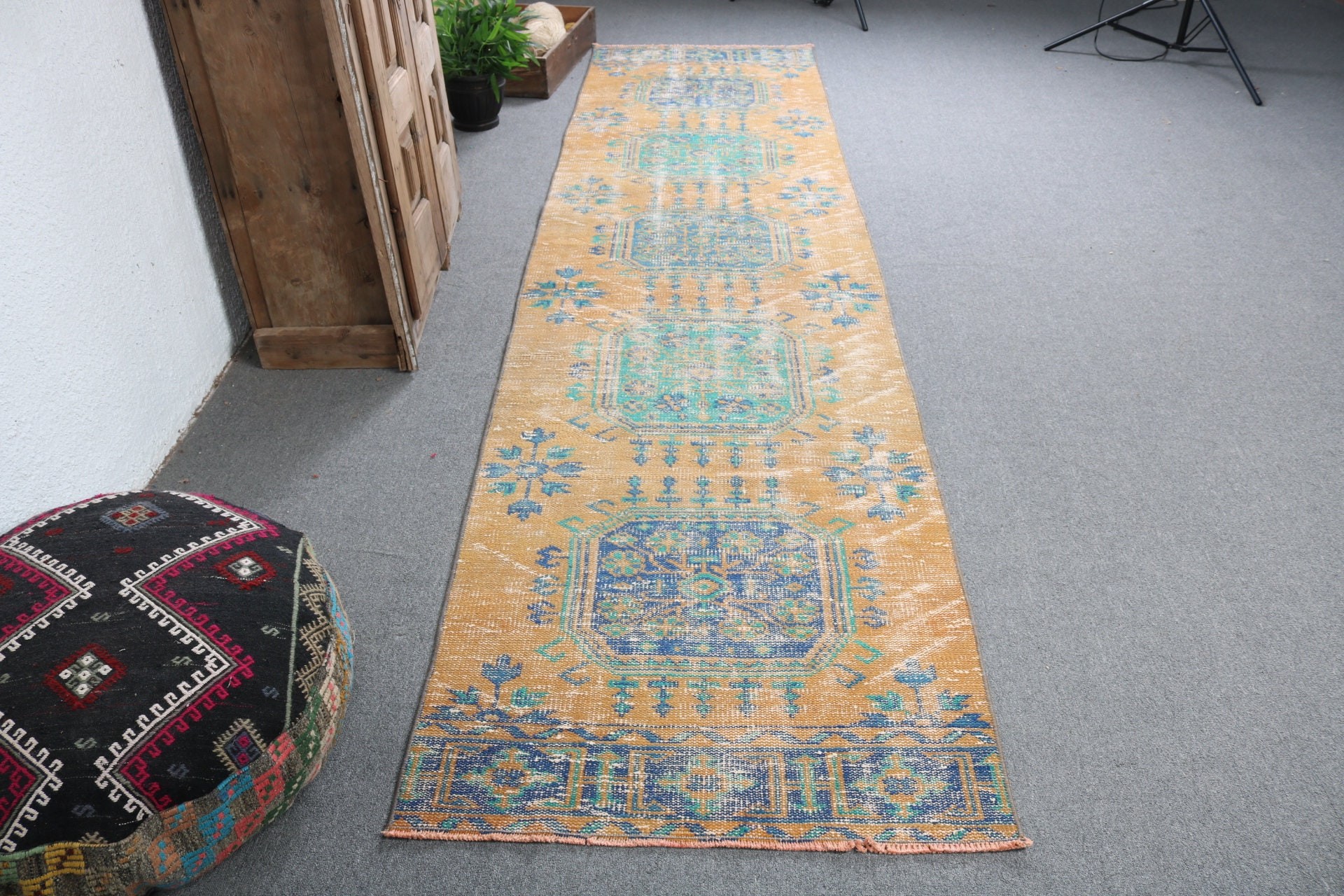 Lüks Halılar, Yer Halıları, Türk Halısı, Turuncu Anadolu Halısı, 2,9x11,7 ft Runner Halısı, Nötr Halı, Koridor Halısı, Vintage Halı, Koridor Halıları