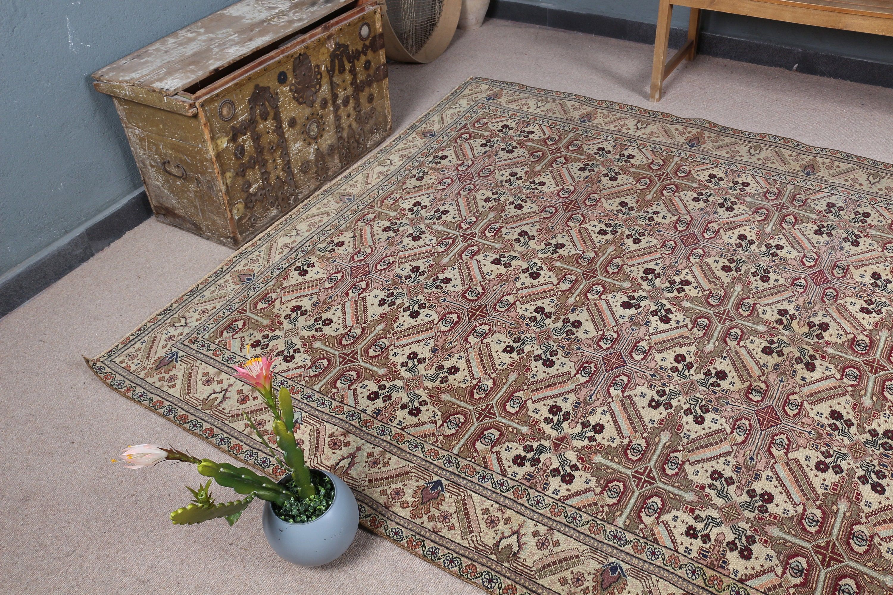 Vintage Rug, Turkish Rug, Living Room Rug, Dining Room Rug, 6.3x9.4 ft Large Rug, Beige Anatolian Rugs, Home Decor Rug