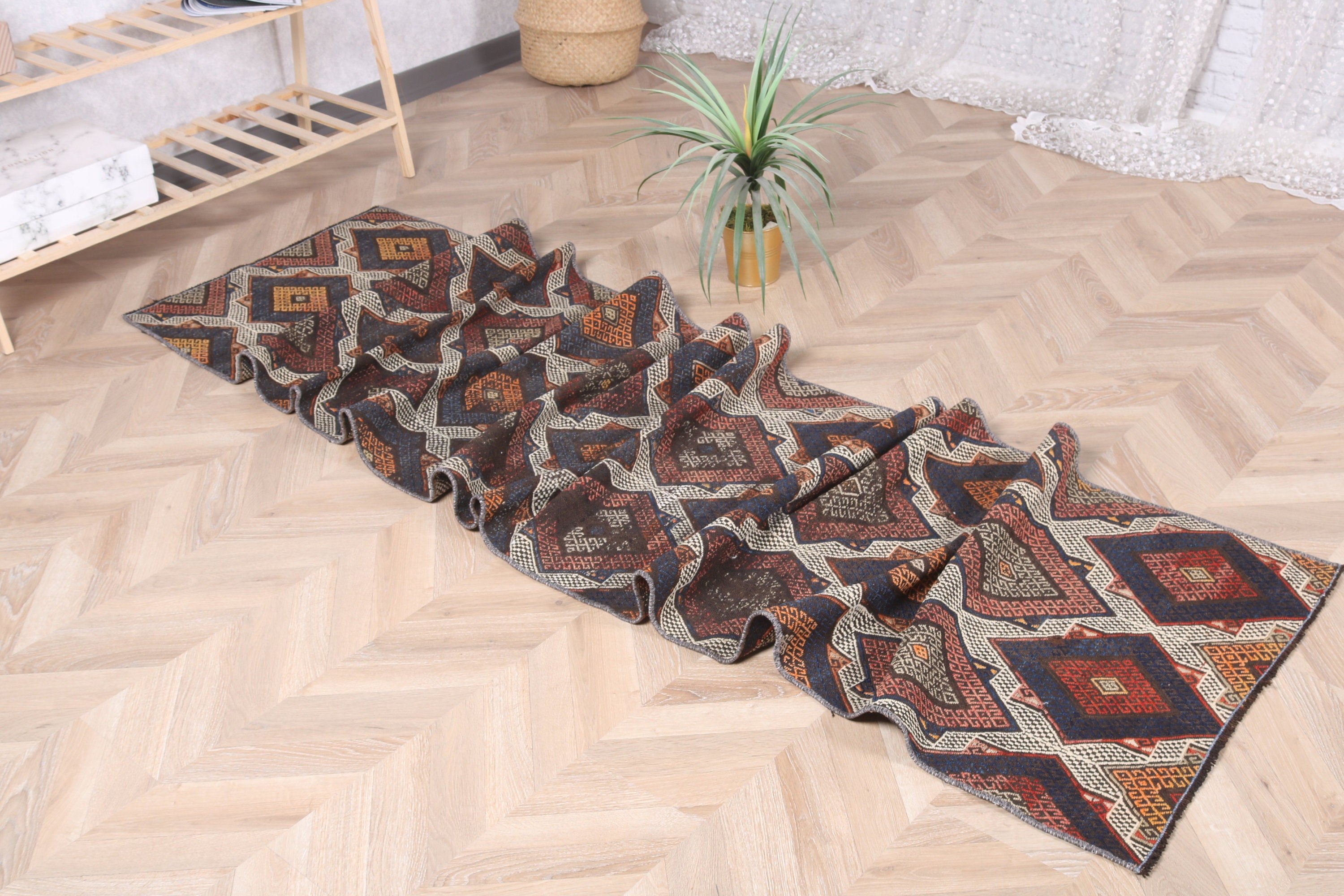 Merdiven Halıları, 2.2x10.2 ft Runner Halıları, Vintage Halılar, Mutfak Halısı, Türk Halıları, Beni Ourain Runner Halısı, Yer Halısı, Kahverengi Mutfak Halısı