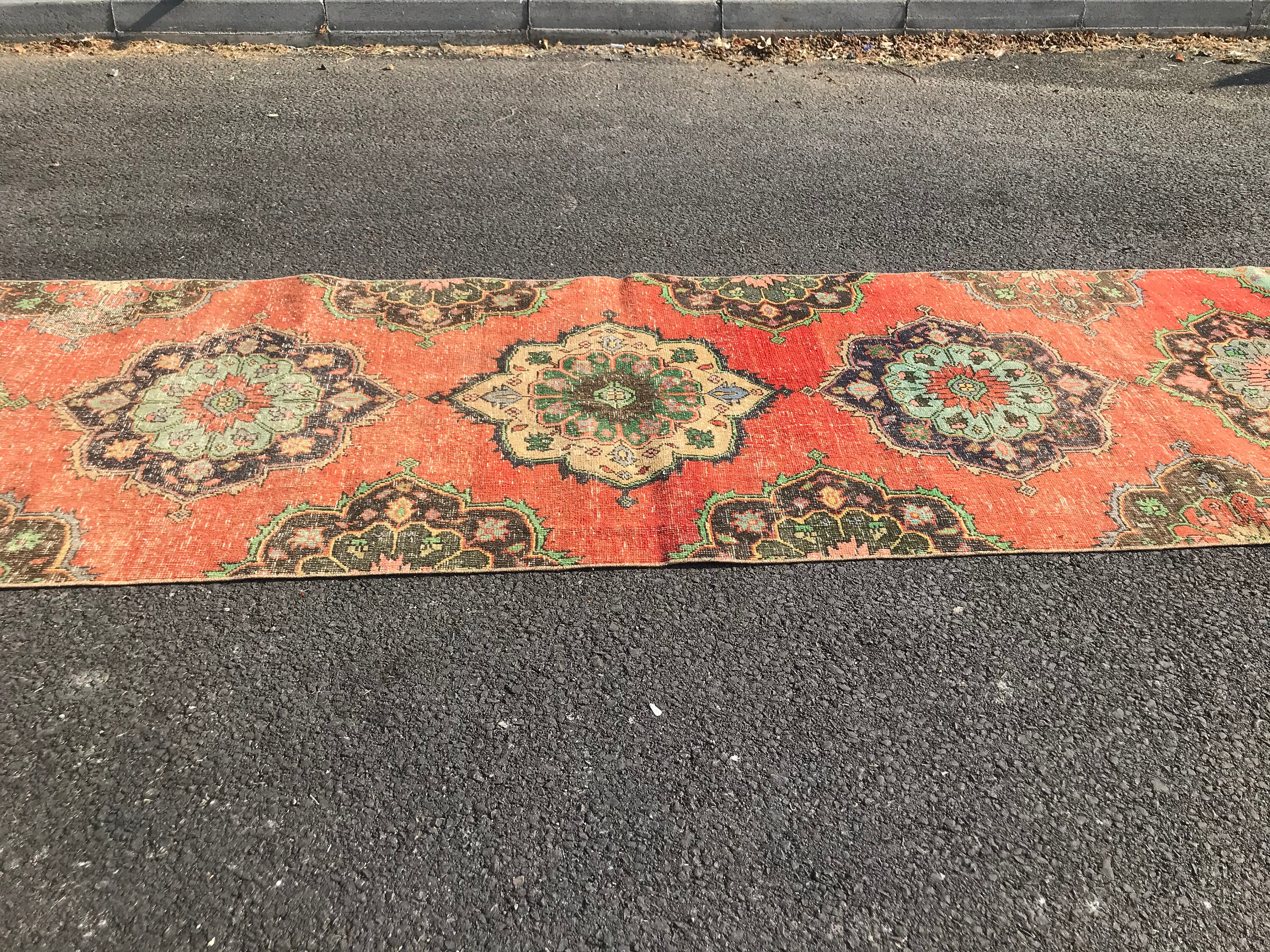 Red Kitchen Rug, Antique Rug, Rugs for Runner, 3.1x12.7 ft Runner Rug, Oushak Rug, Vintage Rug, Turkish Rugs, Hallway Rug, Corridor Rug
