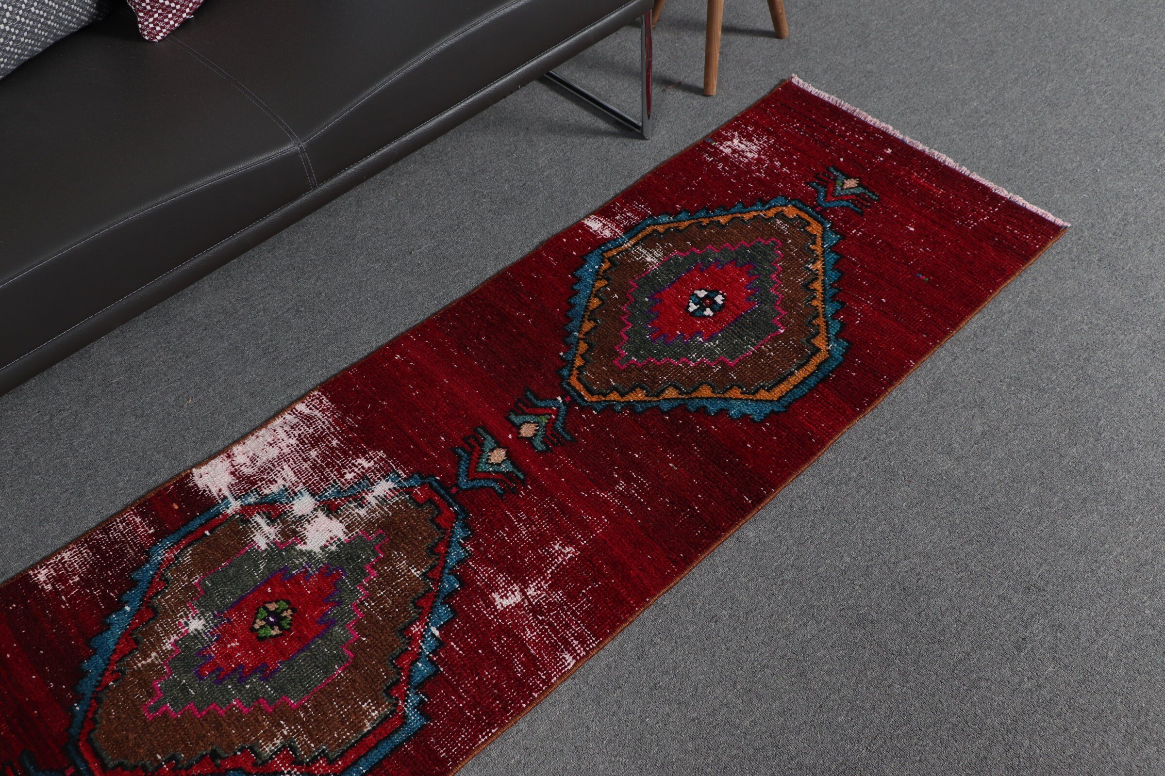 Vintage Rugs, Corridor Rugs, Red Oushak Rugs, Bohemian Rug, Oushak Rug, Anatolian Rug, Turkish Rug, Hallway Rugs, 1.9x8.4 ft Runner Rug