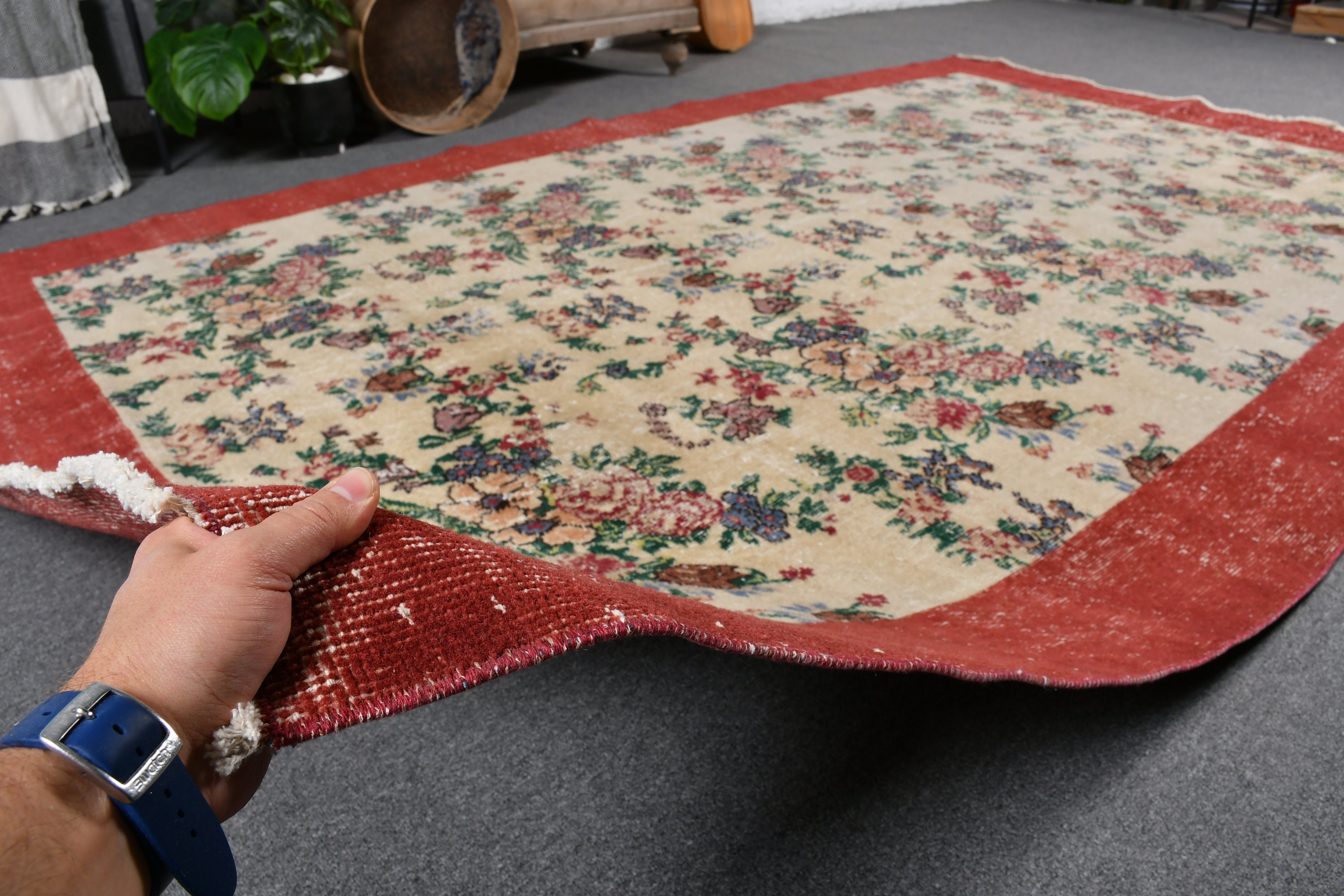 Living Room Rug, Wool Rugs, Turkish Rugs, Rugs for Living Room, 6x9.5 ft Large Rugs, Salon Rug, Oushak Rug, Red Oriental Rug, Vintage Rug