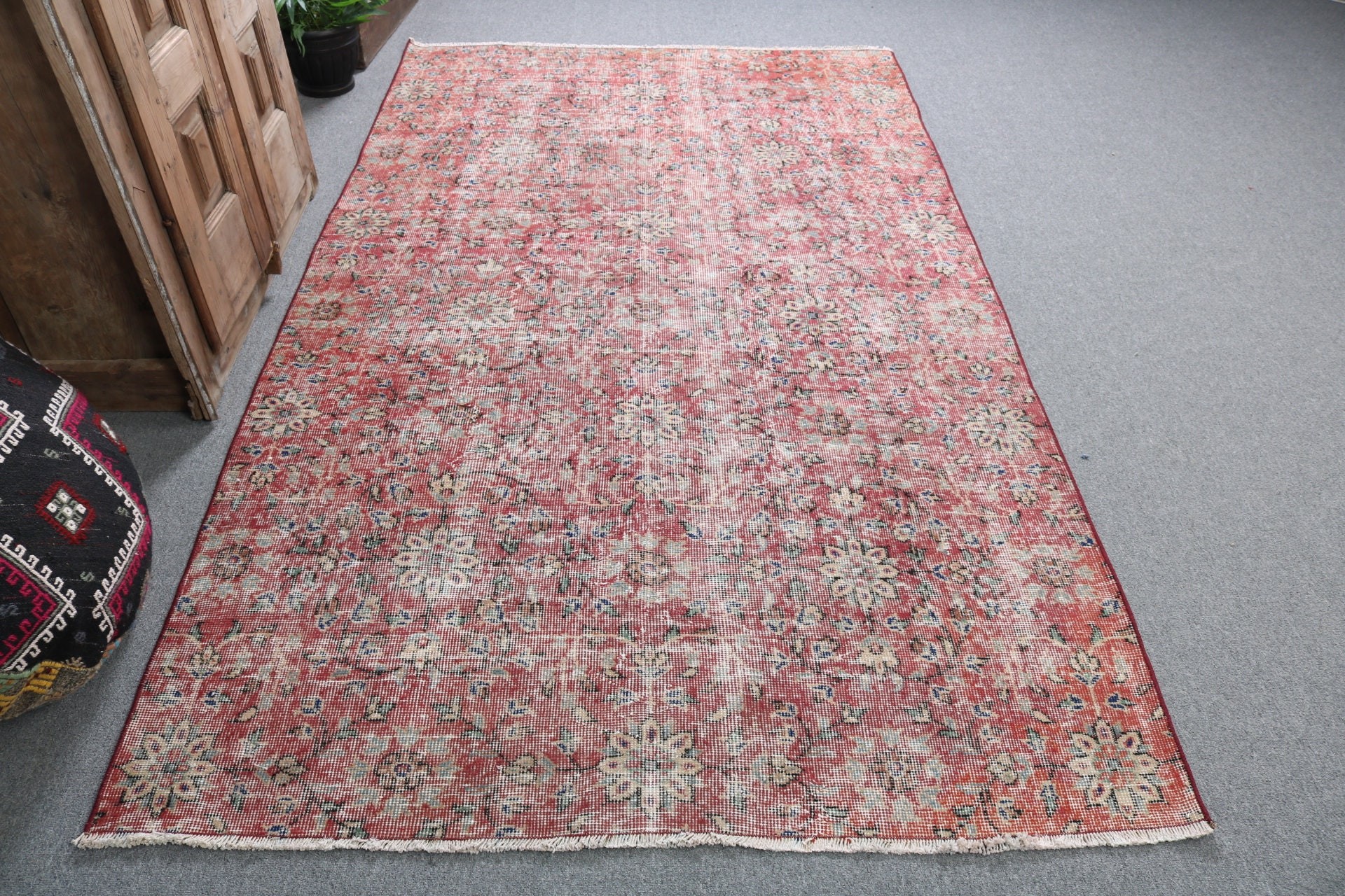 Home Decor Rug, Vintage Rug, 4.7x8.2 ft Area Rug, Boho Rugs, Turkish Rugs, Dining Room Rugs, Living Room Rugs, Rugs for Area, Red Wool Rug