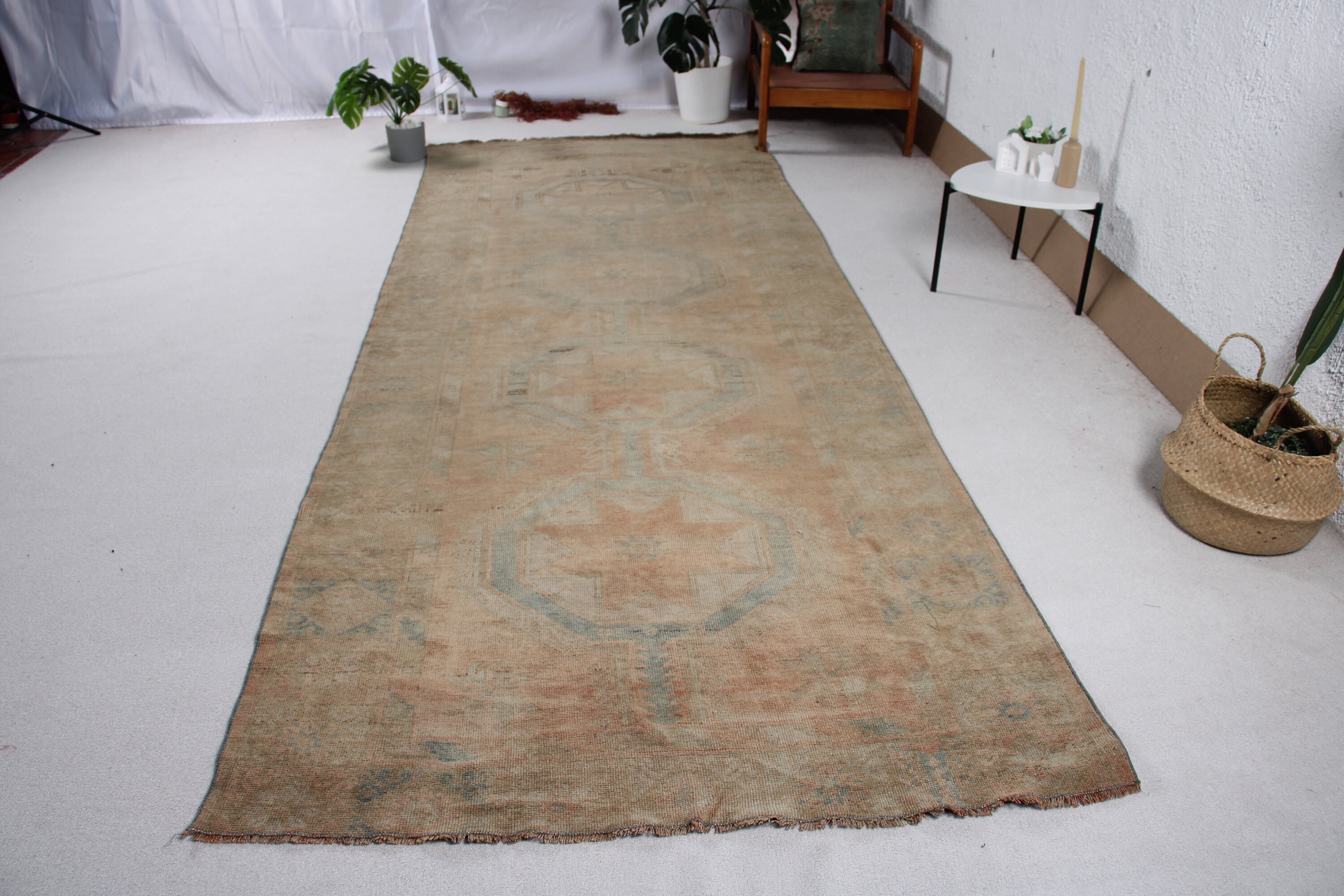 Vintage Halılar, Türk Halısı, Turuncu Fas Halısı, Oushak Halısı, Havalı Halı, 4,9x12,3 ft Koşucu Halıları, Uzun Yolluk Halıları, Uzun Koşucu Halıları