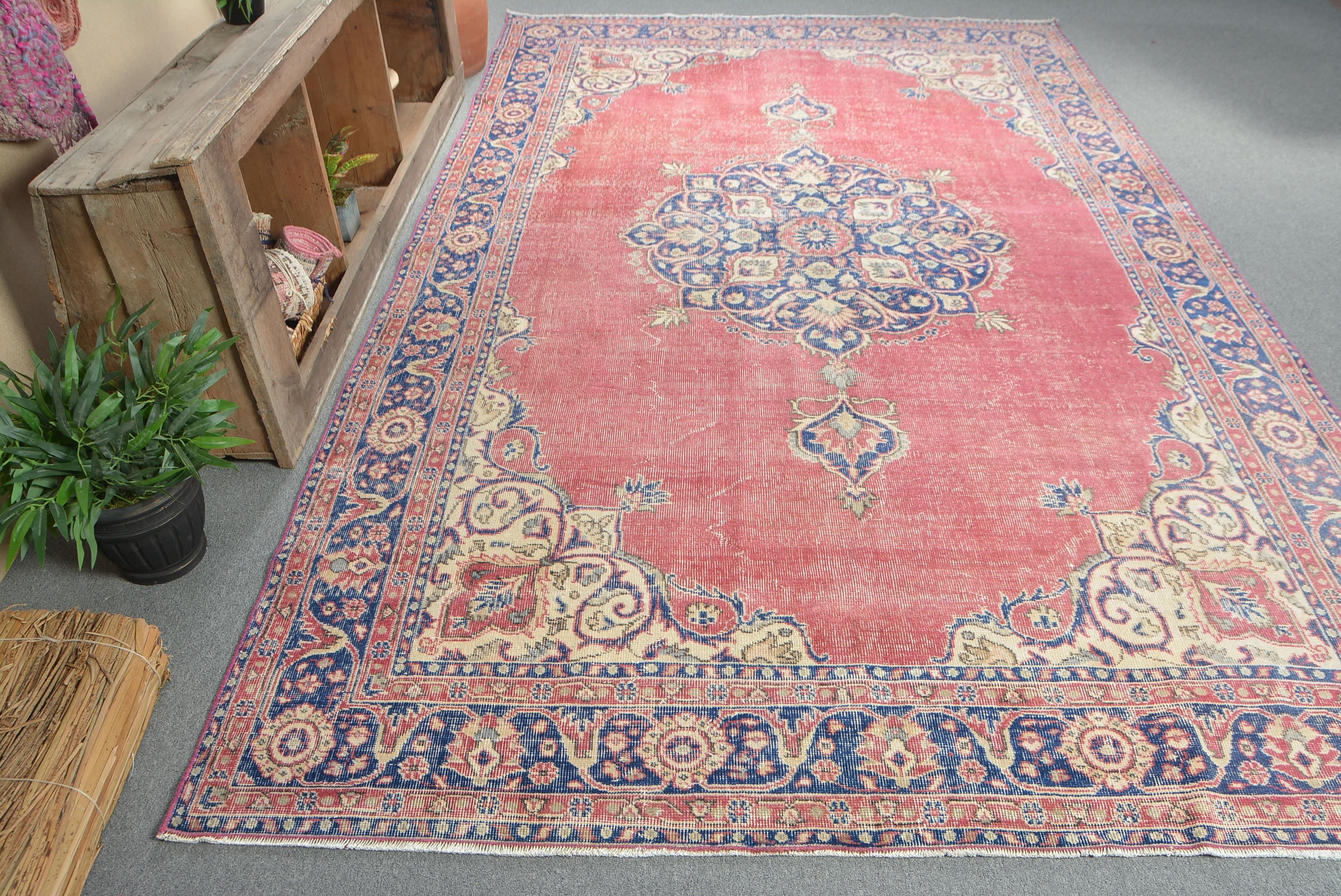 Living Room Rug, Vintage Rug, Wool Rug, Bedroom Rug, Rugs for Salon, Salon Rug, Turkish Rugs, 6.7x11 ft Oversize Rugs, Neutral Turkish Rug