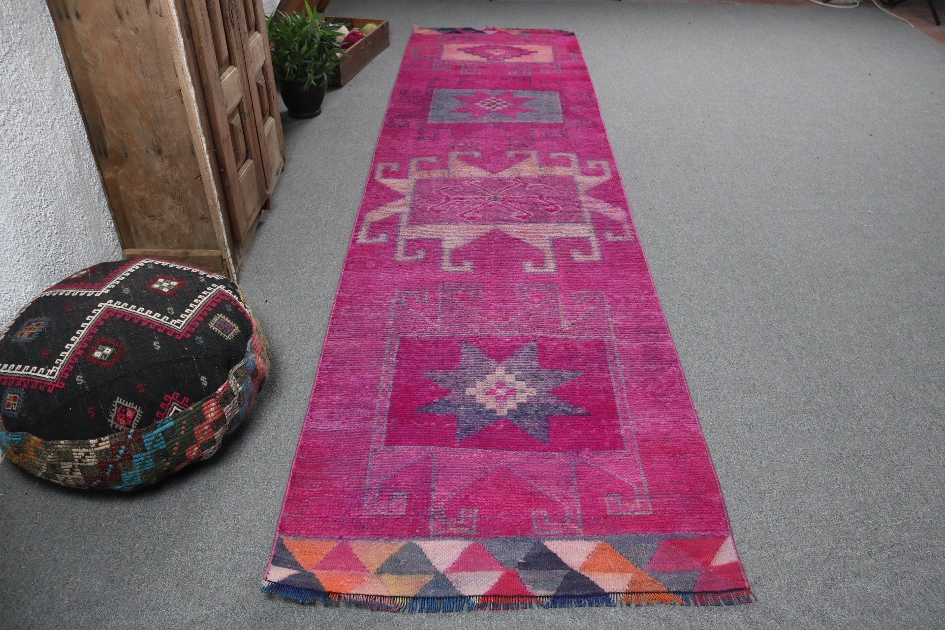 Koridor Halıları, Türk Halısı, Boho Halısı, Mor Oushak Halısı, Merdiven Halıları, Merdiven Halısı, 3,2x12,7 ft Koşucu Halısı, Vintage Halı, Yün Halı