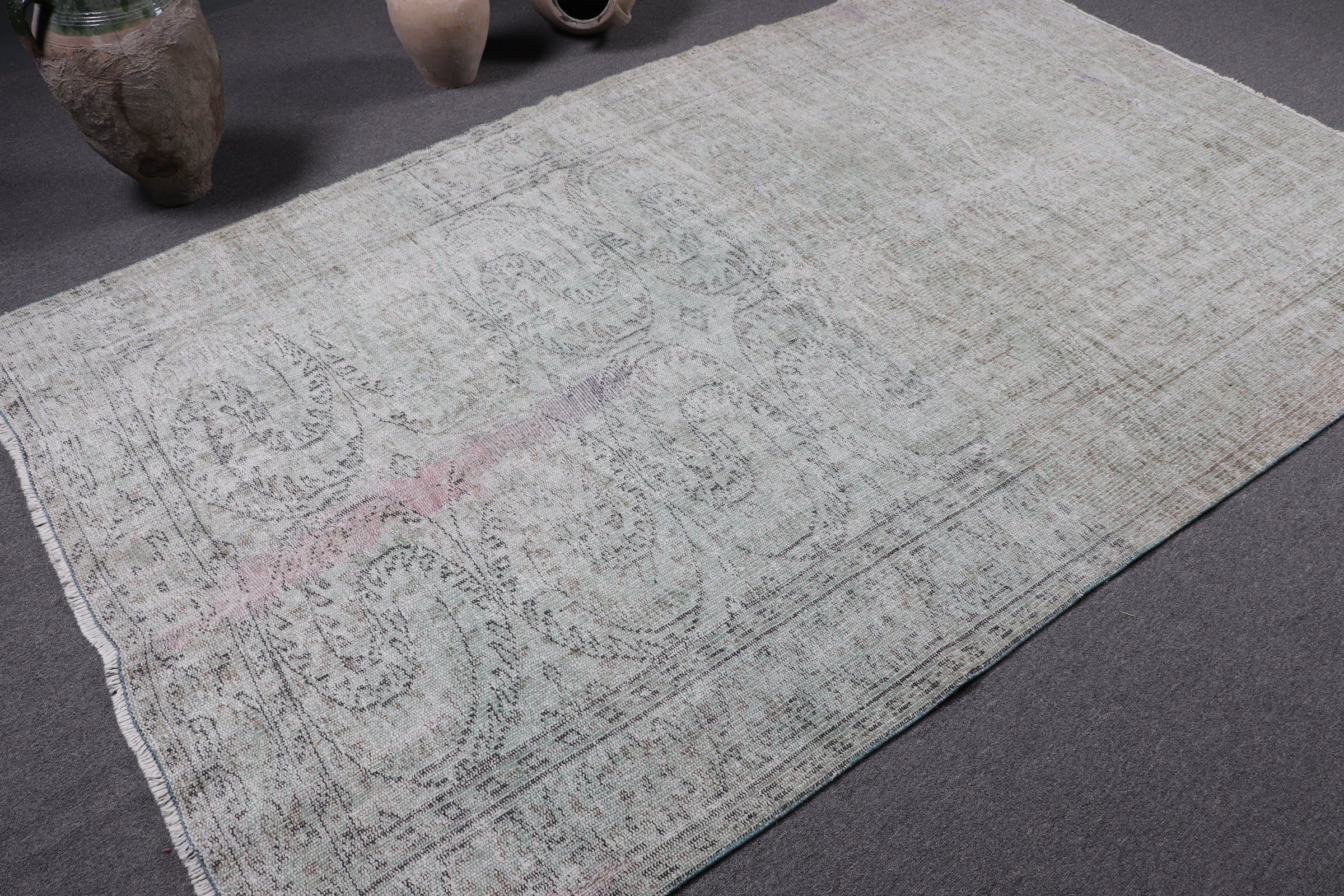 Green Wool Rug, Designer Rug, Living Room Rugs, Floor Rugs, Turkish Rug, Vintage Rug, 5.2x8.8 ft Large Rug, Dining Room Rug, Antique Rug