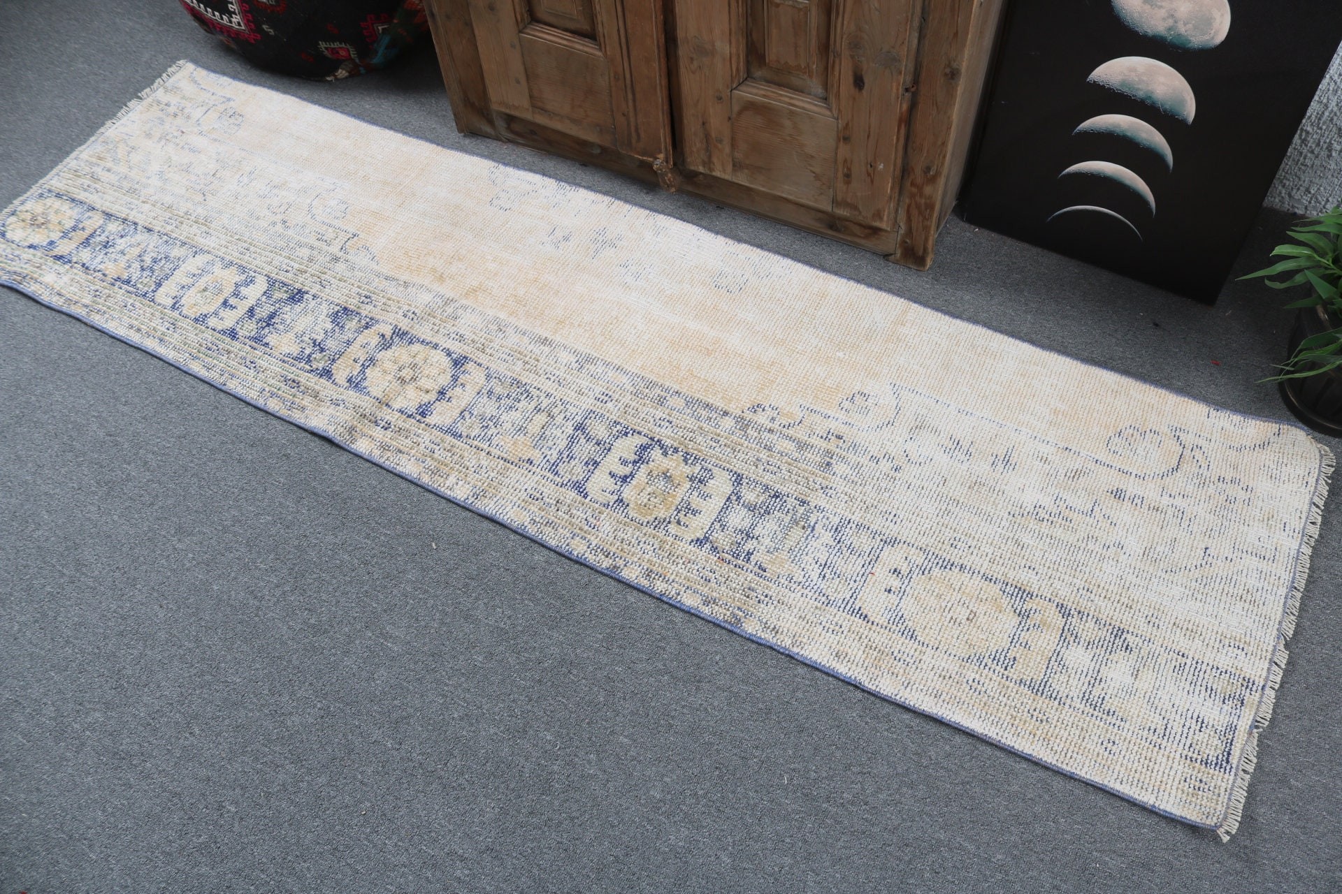 1.9x7 ft Runner Rugs, Turkish Rugs, Stair Rug, Vintage Rugs, Hallway Rugs, Rugs for Vintage Runner, Boho Rugs, Wool Rug, Beige Oushak Rug