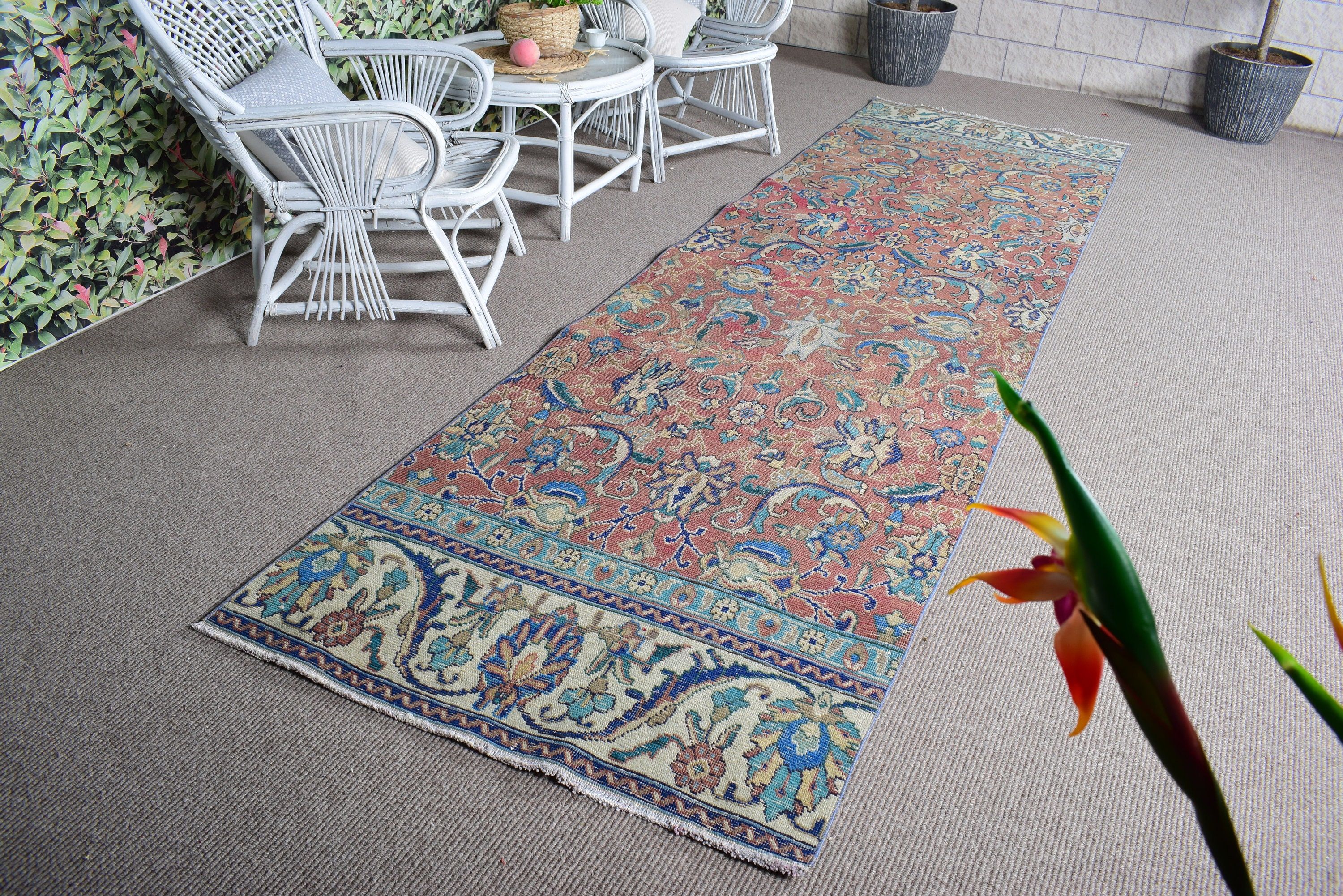 Kahverengi Lüks Halılar, Vintage Halı, Mutfak Halıları, Antika Halılar, Uzun Koşucu Halıları, 3.4x12.1 ft Runner Halısı, Türk Halıları, Vintage Runner Halısı