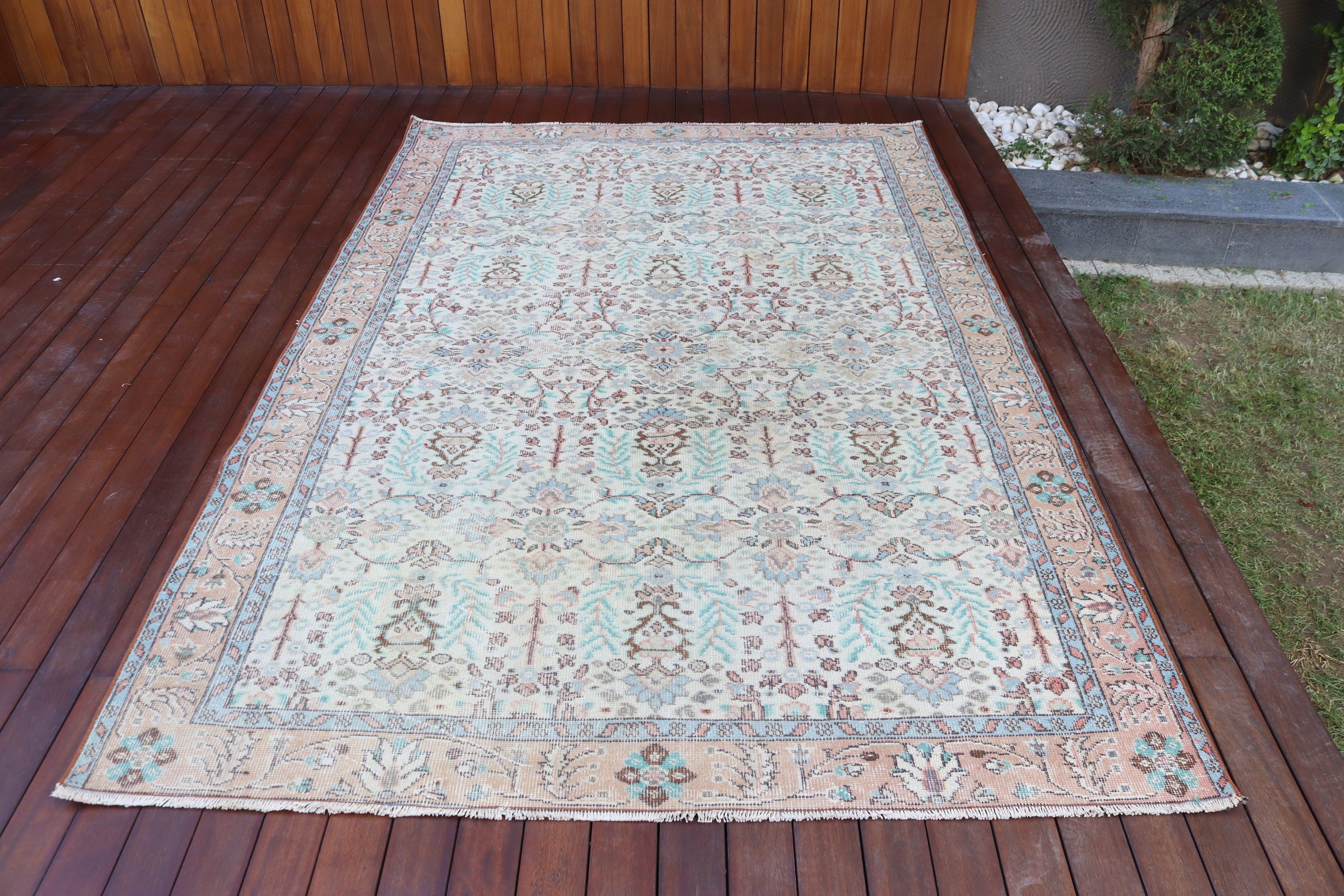 Bej Boho Halı, Anadolu Halıları, Boho Halısı, 5,6x8,7 ft Büyük Halılar, Geleneksel Halı, Oturma Odası Halıları, Salon Halısı, Türk Halısı, Vintage Halılar