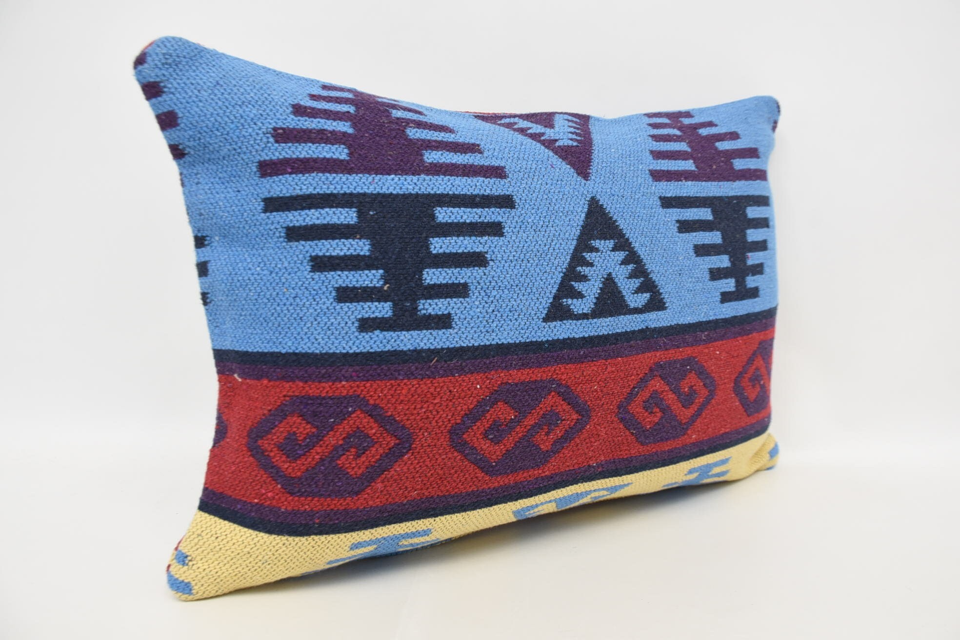 Custom Pillow Cover, 16"x24" Blue Cushion Case, Antique Pillows, Boho Throw Cushion, Ethnical Kilim Rug Pillow, Home Decor Pillow