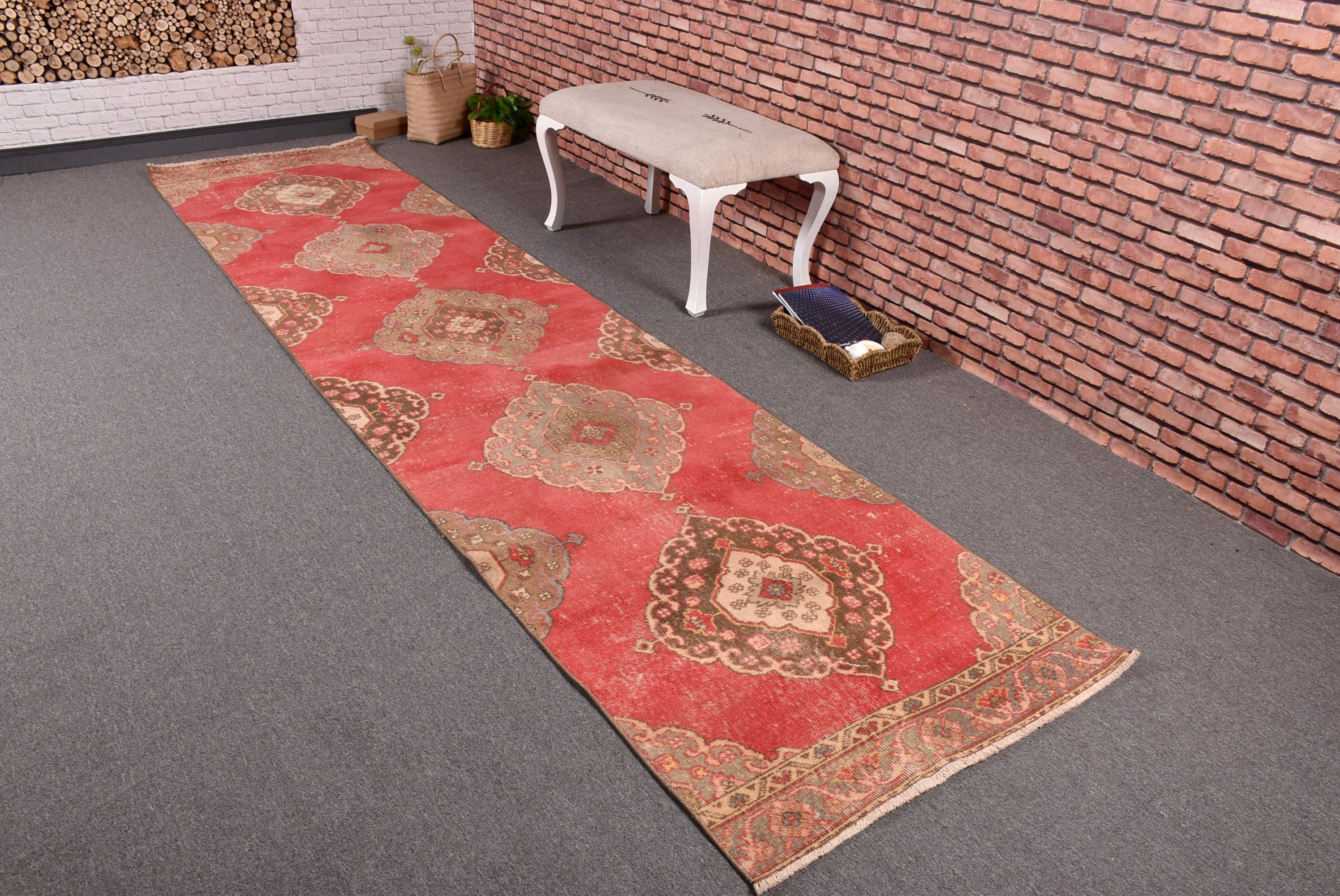 Modern Halı, Türk Halısı, Uzun Yolluk Halısı, Beni Ourain Runner Halıları, Vintage Halı, Kırmızı Oryantal Halılar, 2.9x12.1 ft Runner Halıları, Oryantal Halı