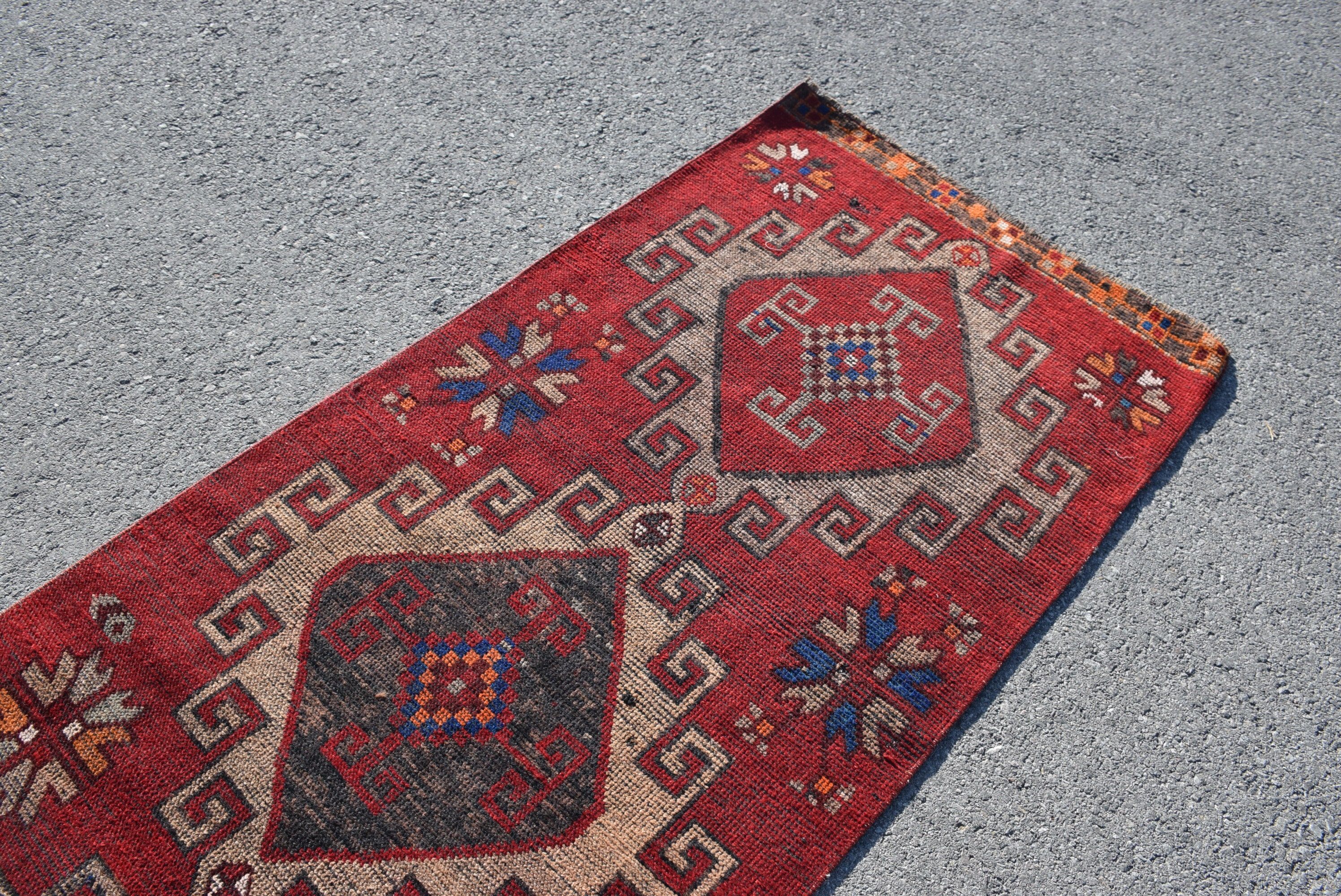 Red Oushak Rug, Kitchen Rug, Boho Rug, Turkish Rug, 3.1x10.4 ft Runner Rugs, Antique Rug, Vintage Rug, Rugs for Runner, Hallway Rugs