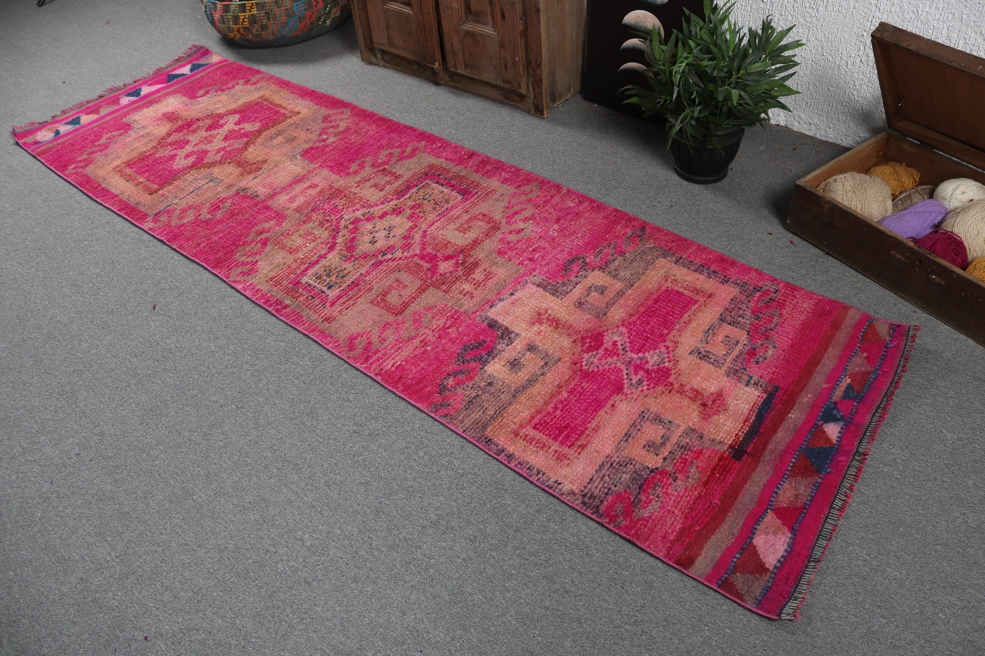 Organik Halı, Mutfak Halısı, Ev Dekor Halıları, Türk Halısı, 2.7x9.4 ft Runner Halısı, Merdiven Halısı, Pembe Ev Dekor Halısı, Vintage Halı