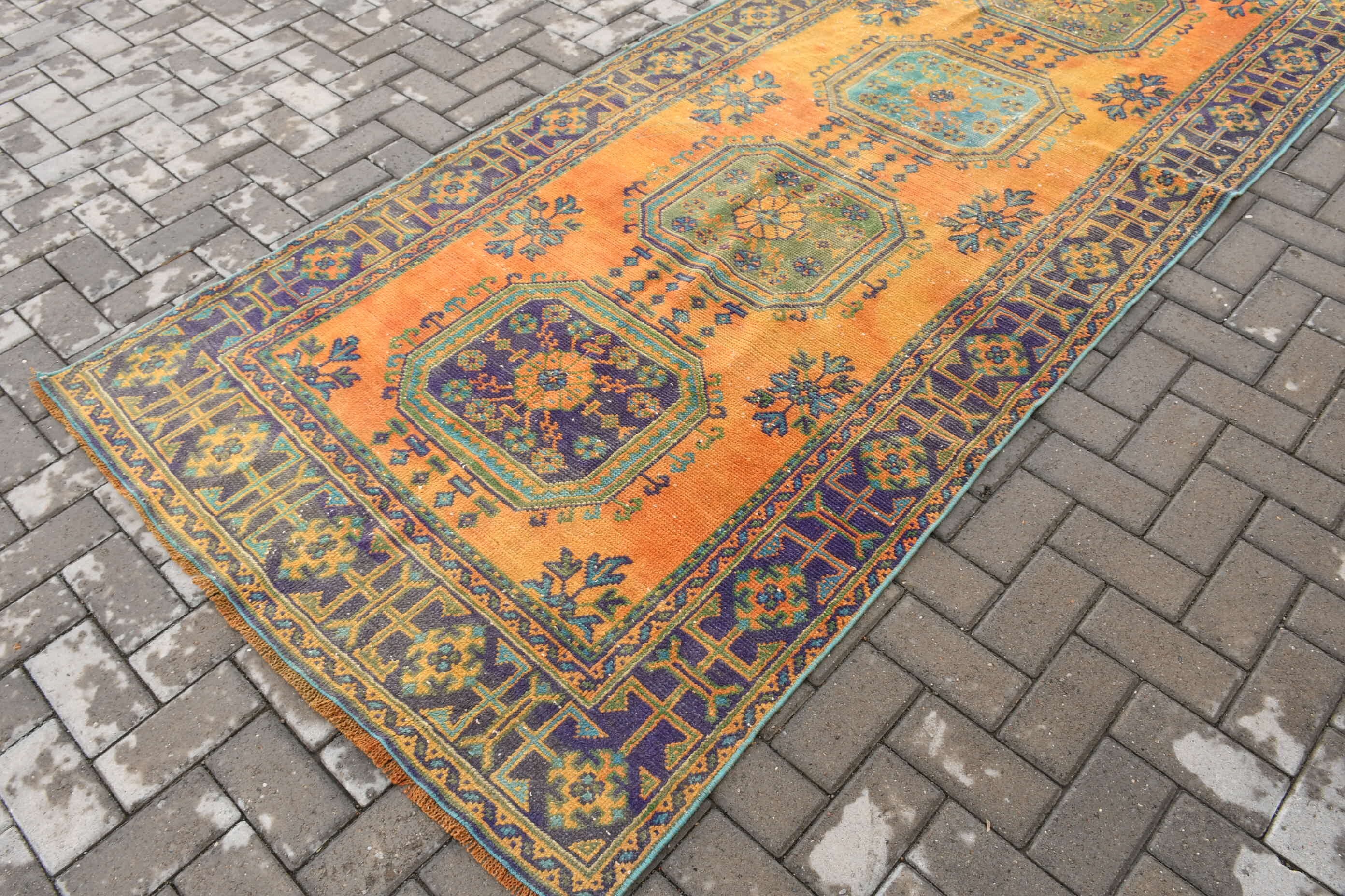 Türk Halıları, Fas Halısı, Koridor Halısı, Vintage Halılar, Ev Dekorasyonu Halıları, Turuncu 4.1x11.4 ft Runner Halısı, Mutfak Halıları