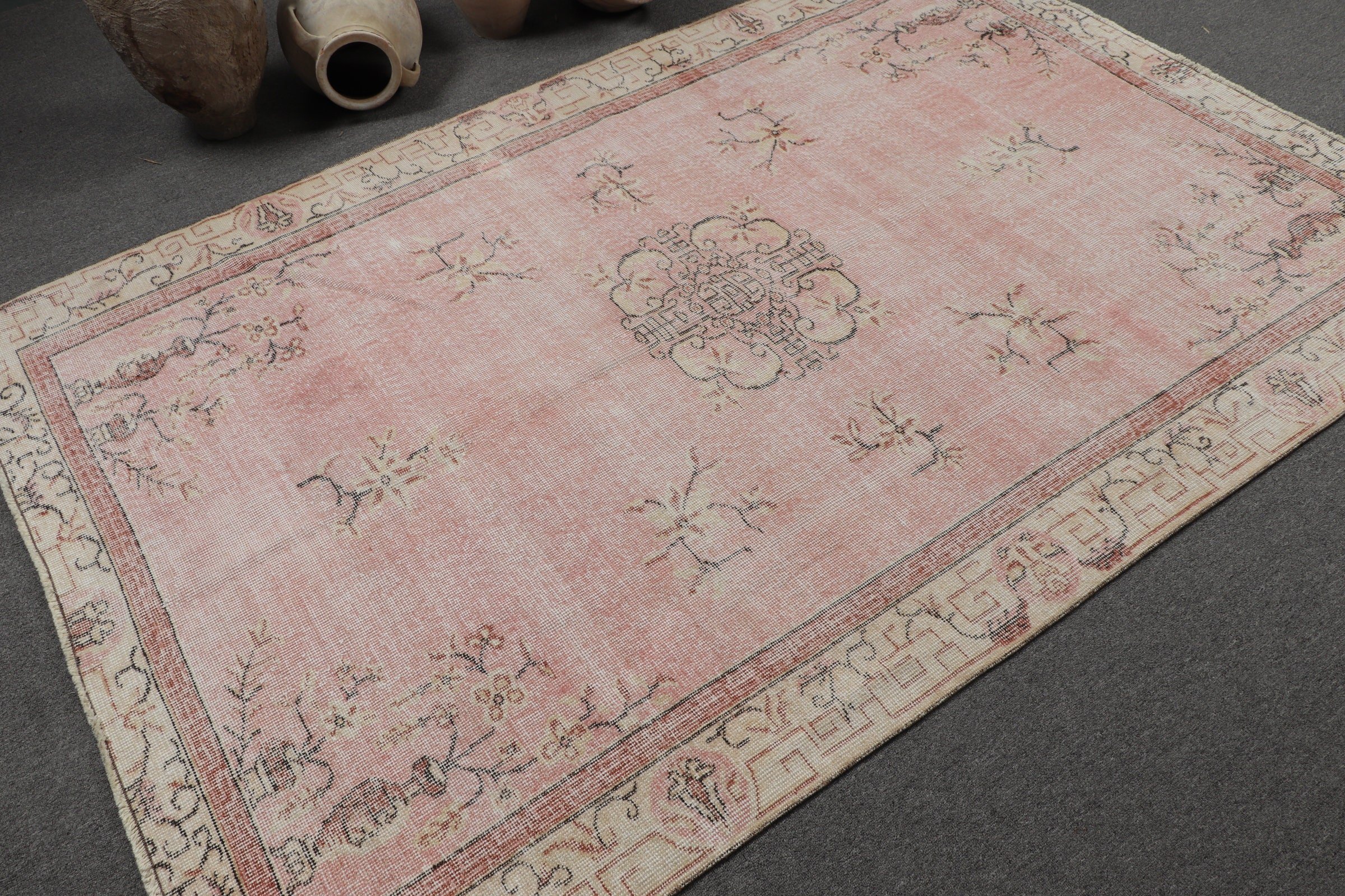 Turkish Rug, Oriental Rug, Pale Rug, Home Decor Rugs, Indoor Rug, Living Room Rug, 5.1x7.8 ft Area Rug, Vintage Rugs, Pink Antique Rug