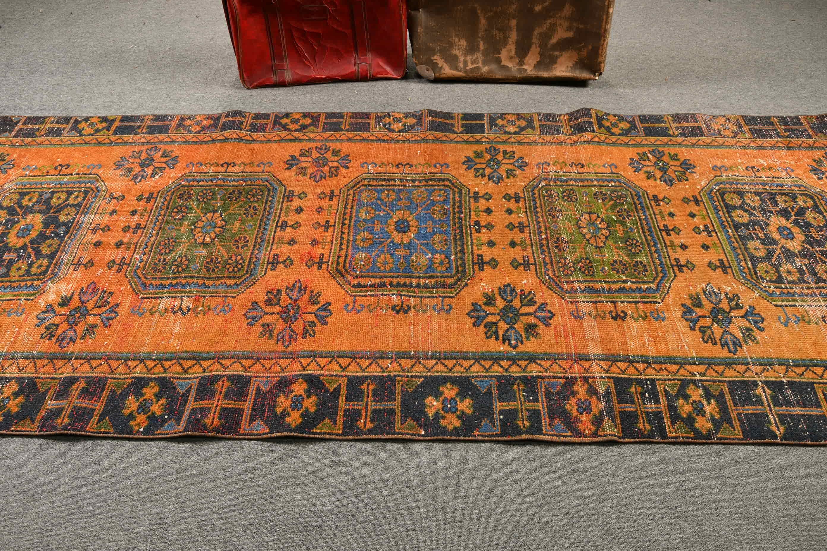 Ev Dekorasyonu Halıları, Turuncu Mutfak Halıları, 4,3x10,5 ft Büyük Halı, Vintage Halı, Yemek Odası Halısı, Türk Halısı, Yatak Odası Halıları