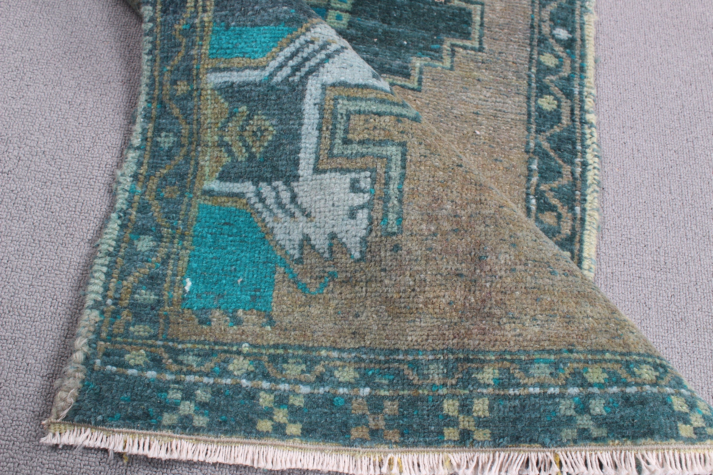 Turkish Rugs, Vintage Rug, Oushak Rug, Car Mat Rugs, Green Anatolian Rug, Aesthetic Rug, Small Boho Rug, 1.7x3.5 ft Small Rug, Bedroom Rugs