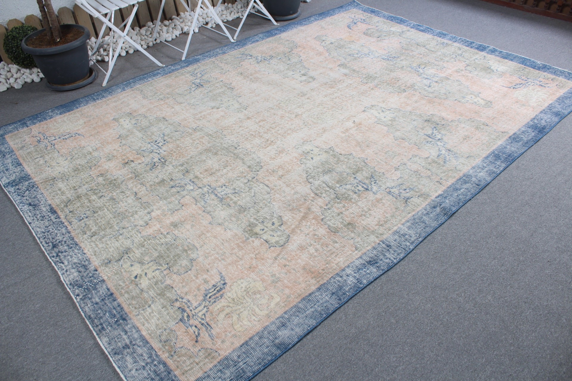 6.9x10.1 ft Large Rug, Salon Rug, Custom Rug, Bedroom Rug, Blue Oriental Rugs, Oushak Rug, Turkish Rugs, Vintage Rugs