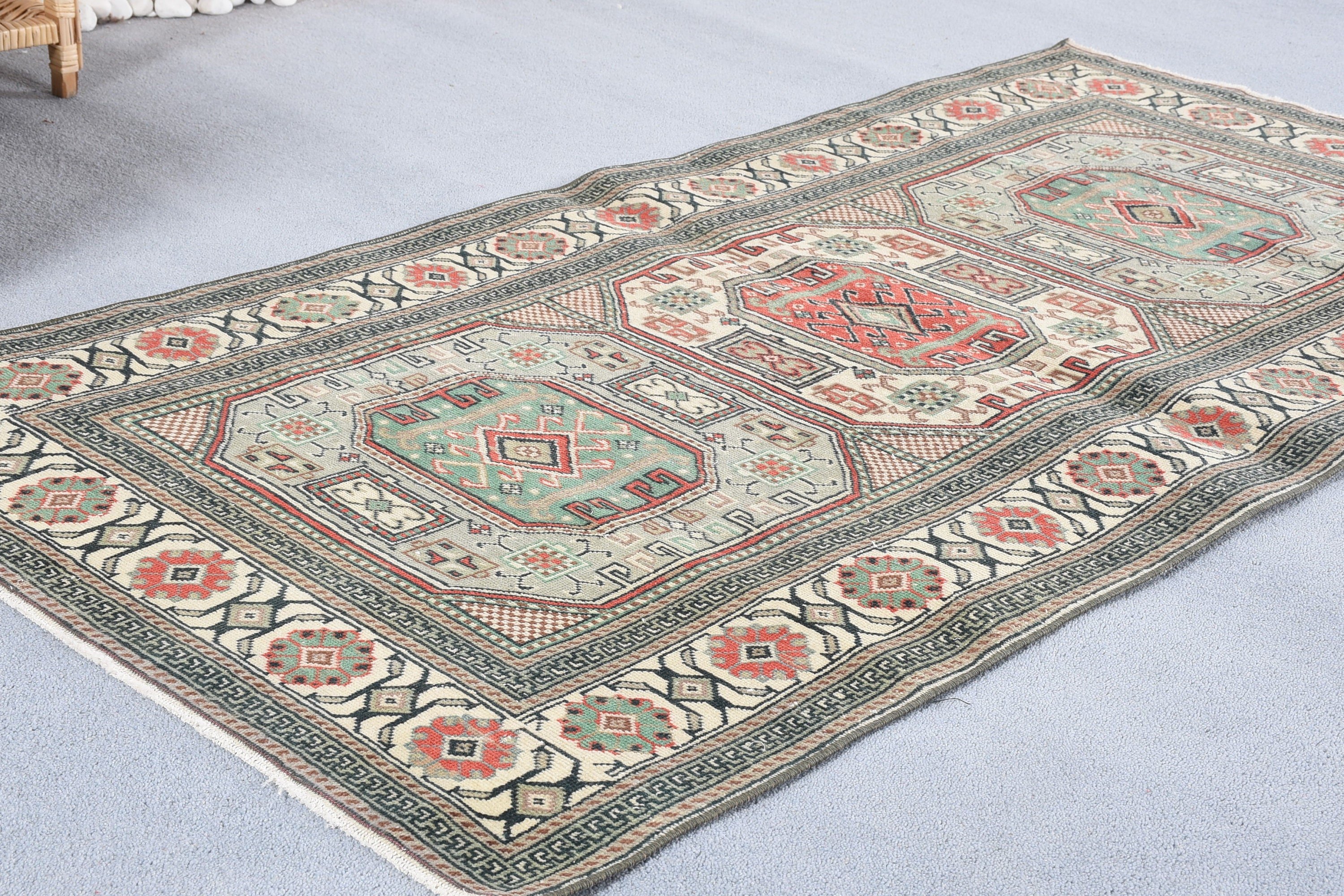 Green Wool Rug, Turkish Rugs, Rugs for Kitchen, 3.1x6.1 ft Accent Rug, Bedroom Rugs, Kitchen Rug, Vintage Rug, Entry Rug, Anatolian Rugs