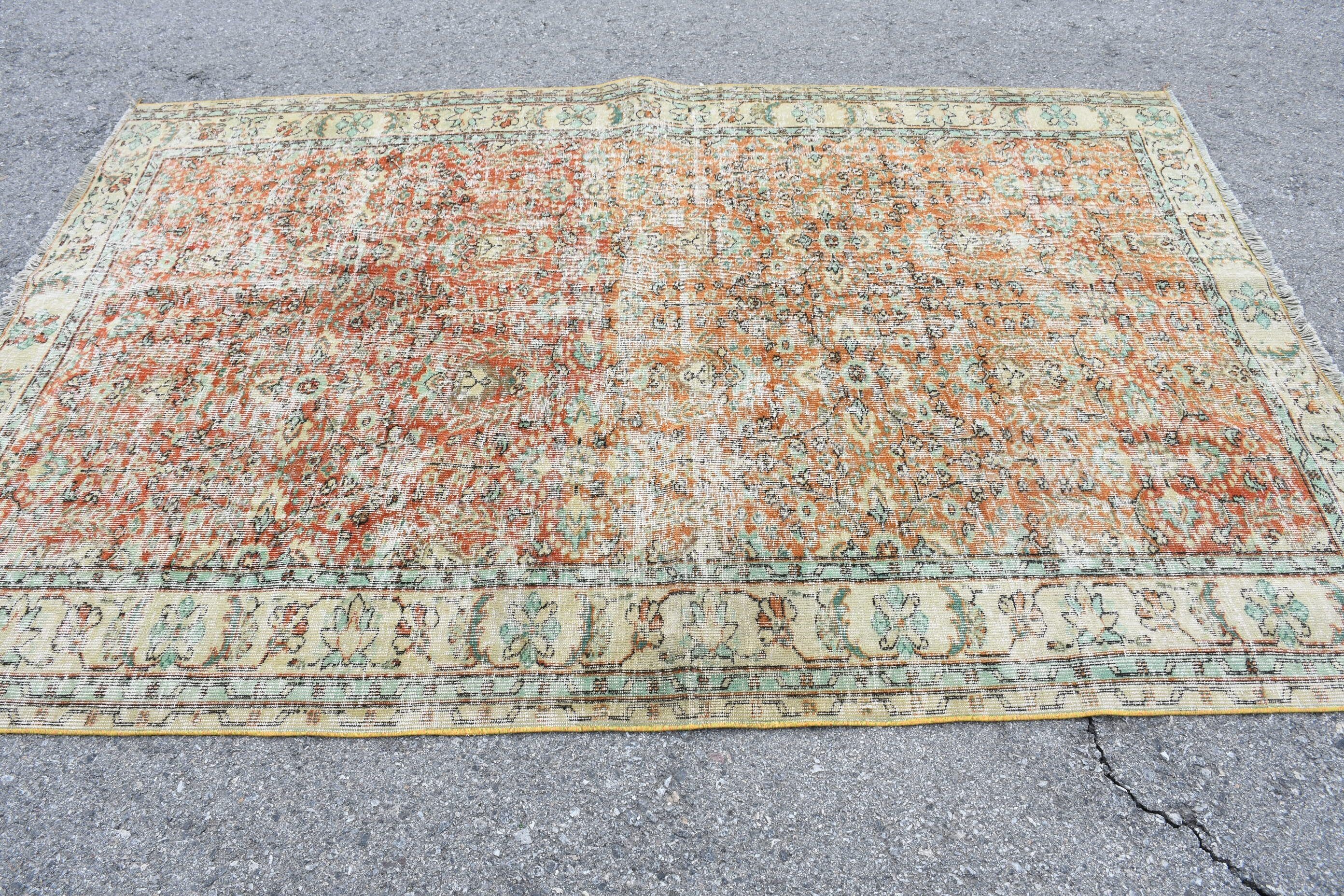 5.6x8.2 ft Large Rug, Turkish Rugs, Living Room Rug, Oriental Rug, Salon Rugs, Green Cool Rug, Oushak Rug, Rugs for Salon, Vintage Rug