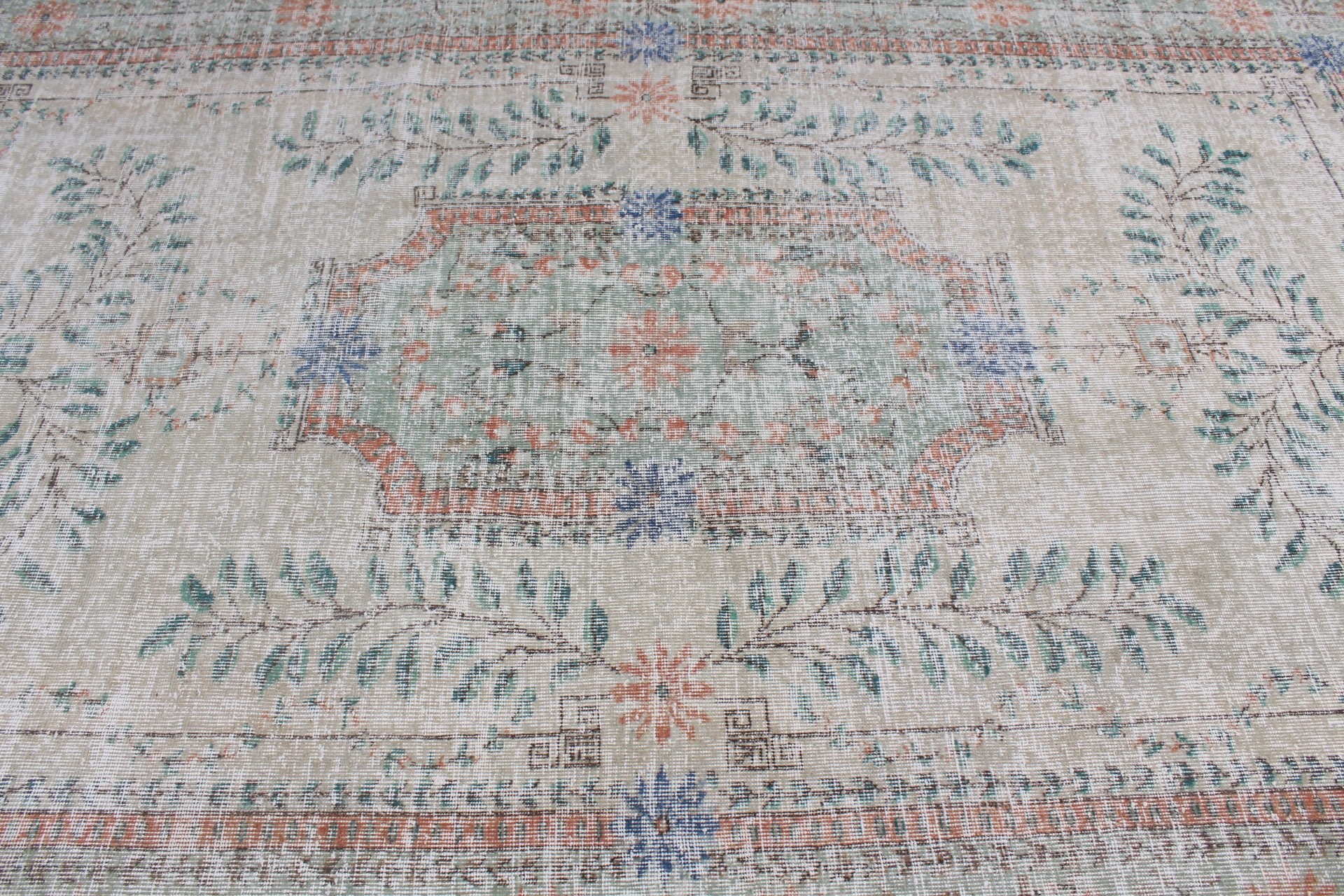 Antique Rug, Saloon Rug, Vintage Rugs, Old Rug, Turkish Rugs, 7.1x11 ft Oversize Rugs, Dining Room Rug, Green Anatolian Rugs