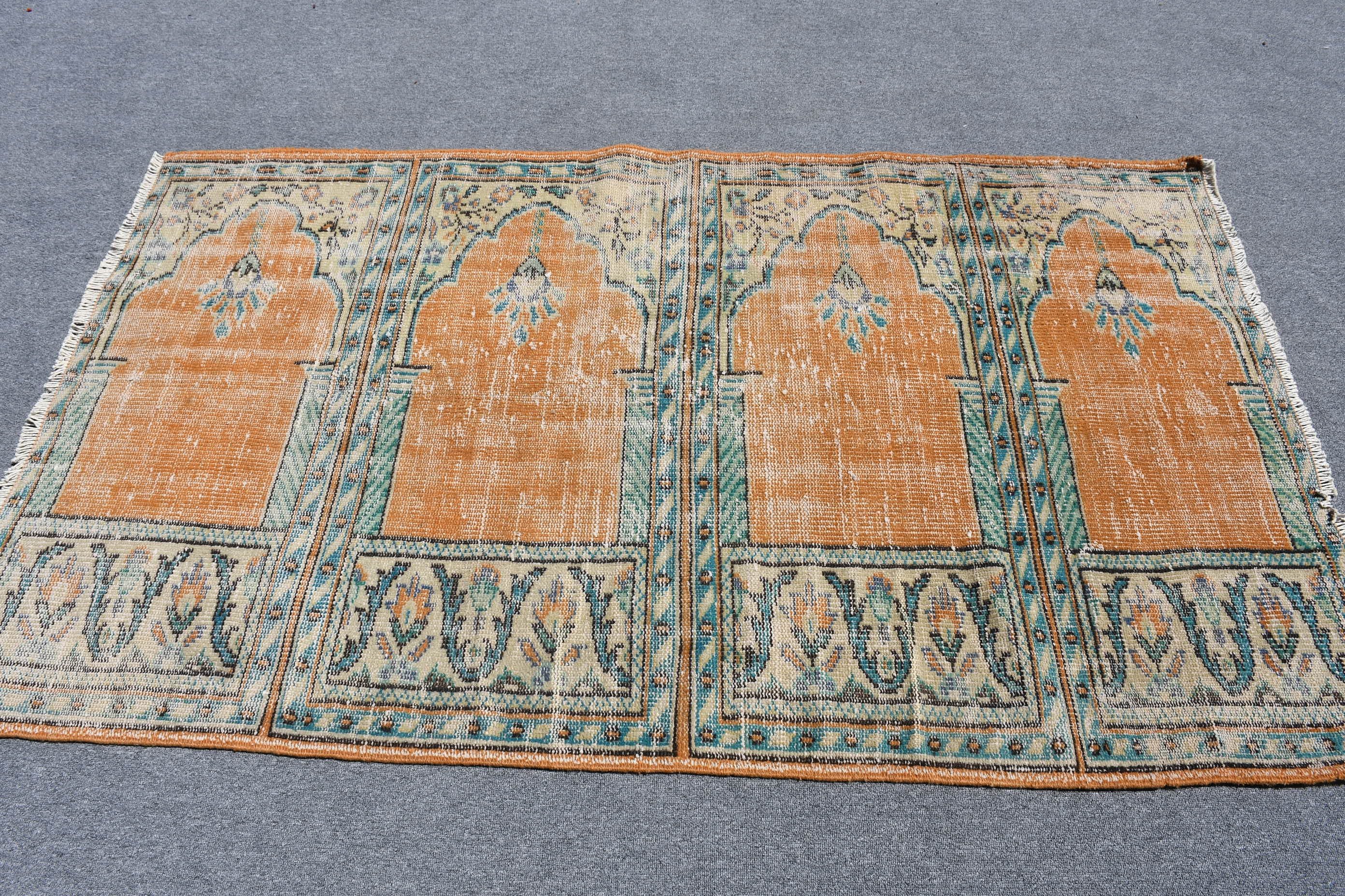 Floor Rug, Nursery Rug, Rugs for Kitchen, Bedroom Rugs, Antique Rug, Turkish Rugs, 3.7x6.4 ft Accent Rug, Vintage Rug, Orange Kitchen Rug