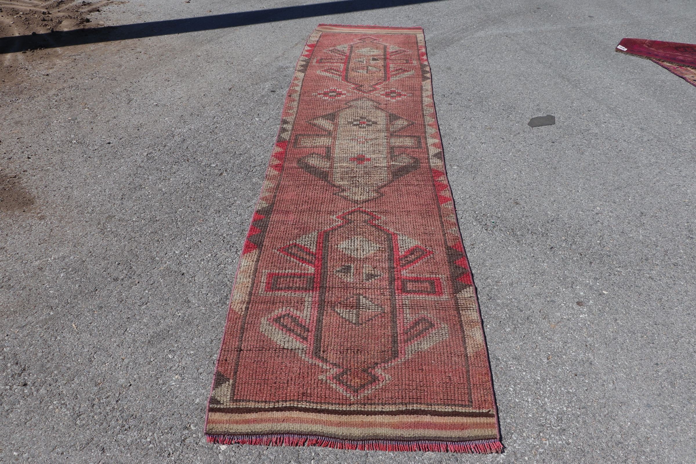 Runner Halıları, Koridor Halısı, Oryantal Halı, Vintage Halı, Türk Halısı, Kırmızı 2,7x11,1 ft Runner Halısı, Eklektik Halılar, Yün Halı