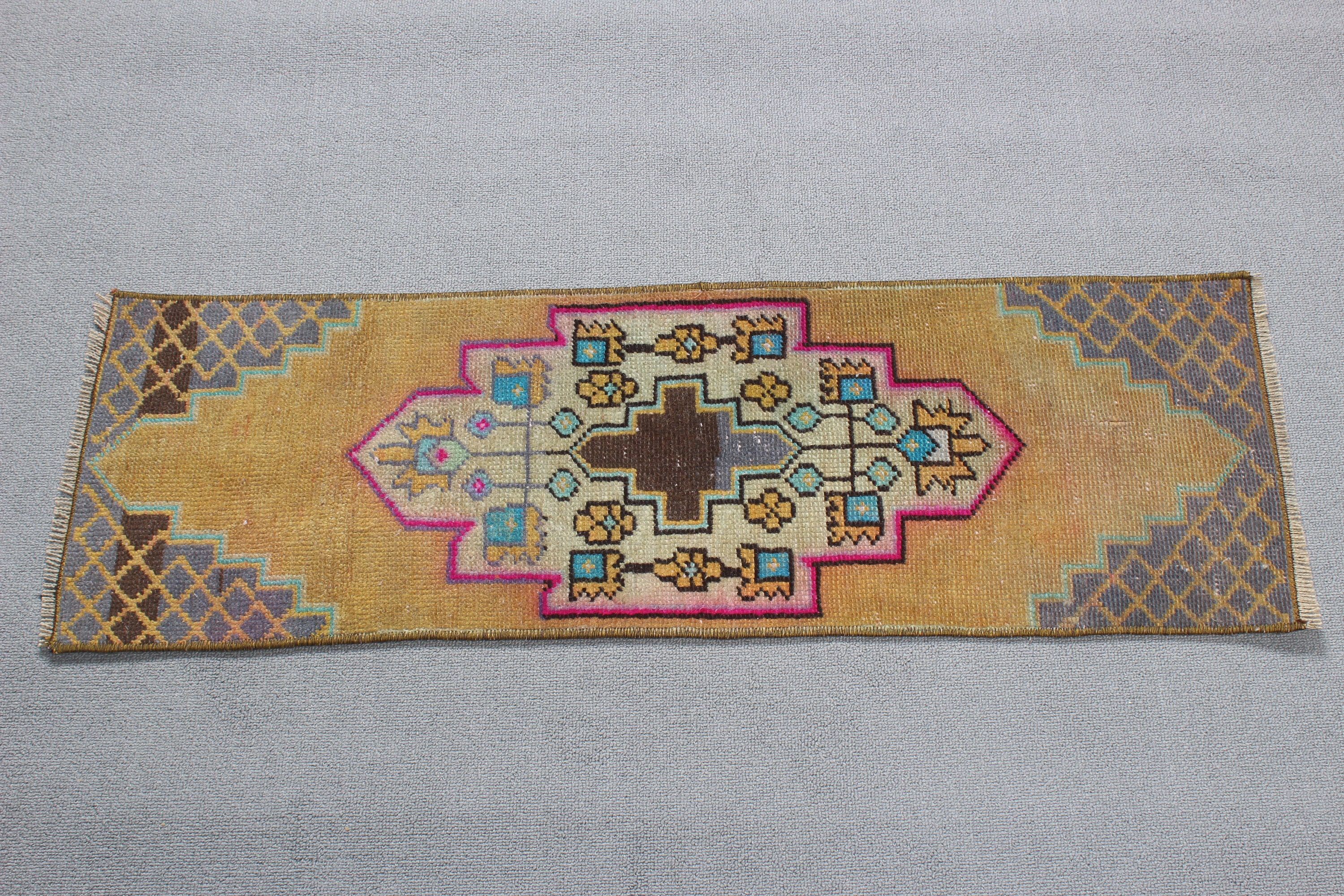 Banyo Halıları, Giriş Halıları, Yün Halılar, Türk Halıları, Vintage Halı, Küçük Boho Halı, Havalı Halılar, Sarı Yer Halıları, 1x3,2 ft Küçük Halılar