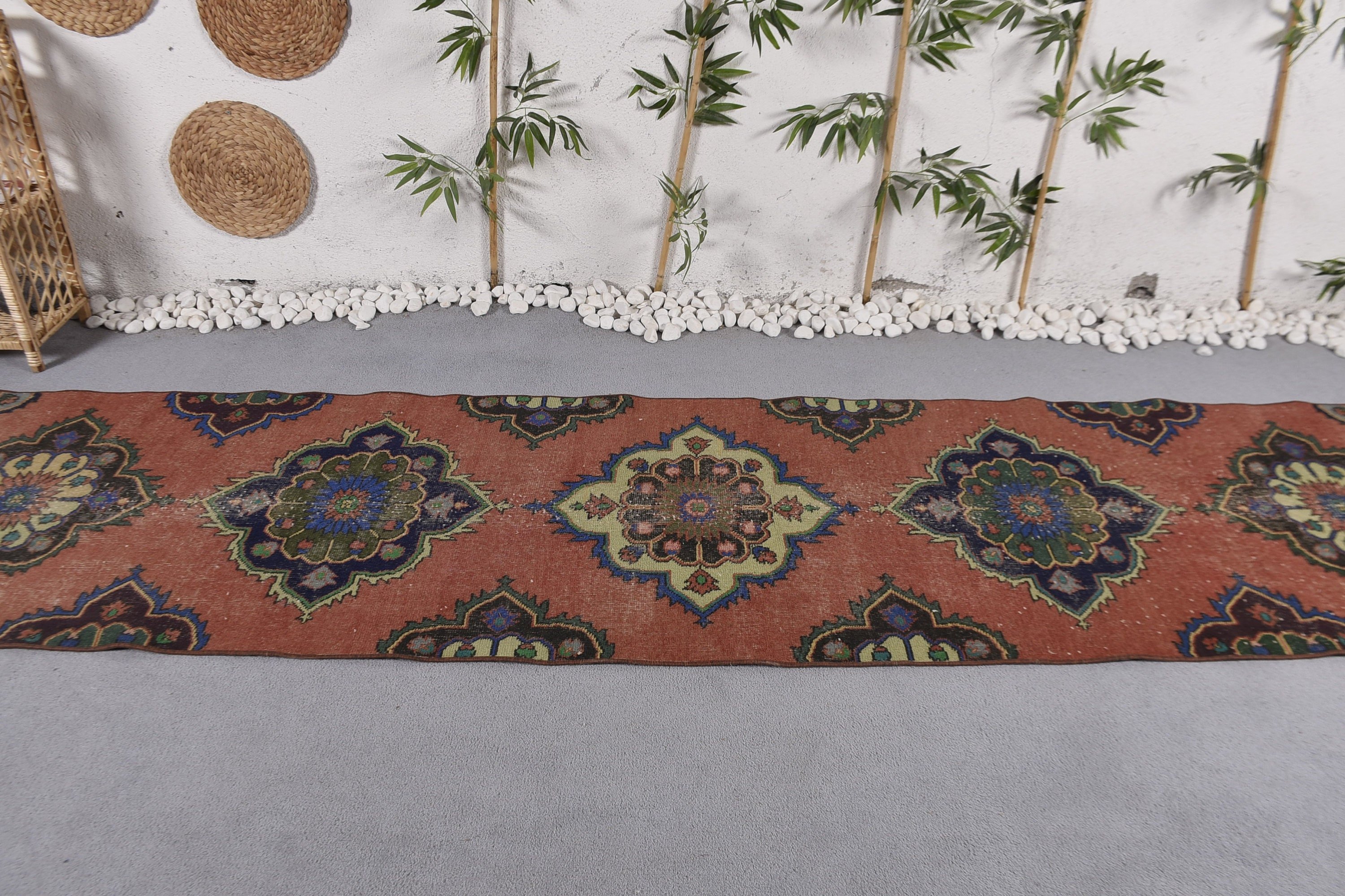 Uzun Yolluk Halısı, Türk Halısı, Mutfak Halısı, Ev Dekorasyonu Halısı, Yün Halısı, Vintage Halı, 2.7x12.2 ft Runner Halısı, Kırmızı Ev Dekorasyonu Halısı, Aztek Halısı