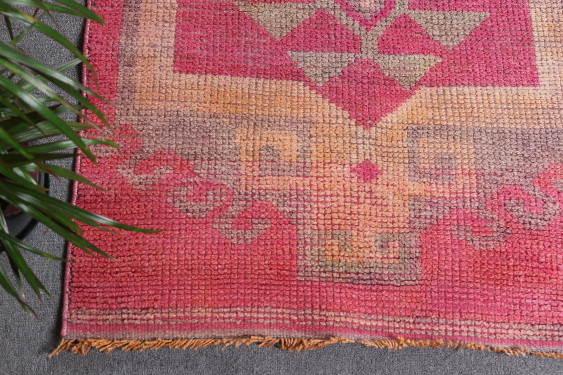 Oriental Rug, 3x9.6 ft Runner Rugs, Oushak Rugs, Turkish Rug, Corridor Rug, Vintage Rug, Pink Bedroom Rug, Rugs for Kitchen, Muted Rug