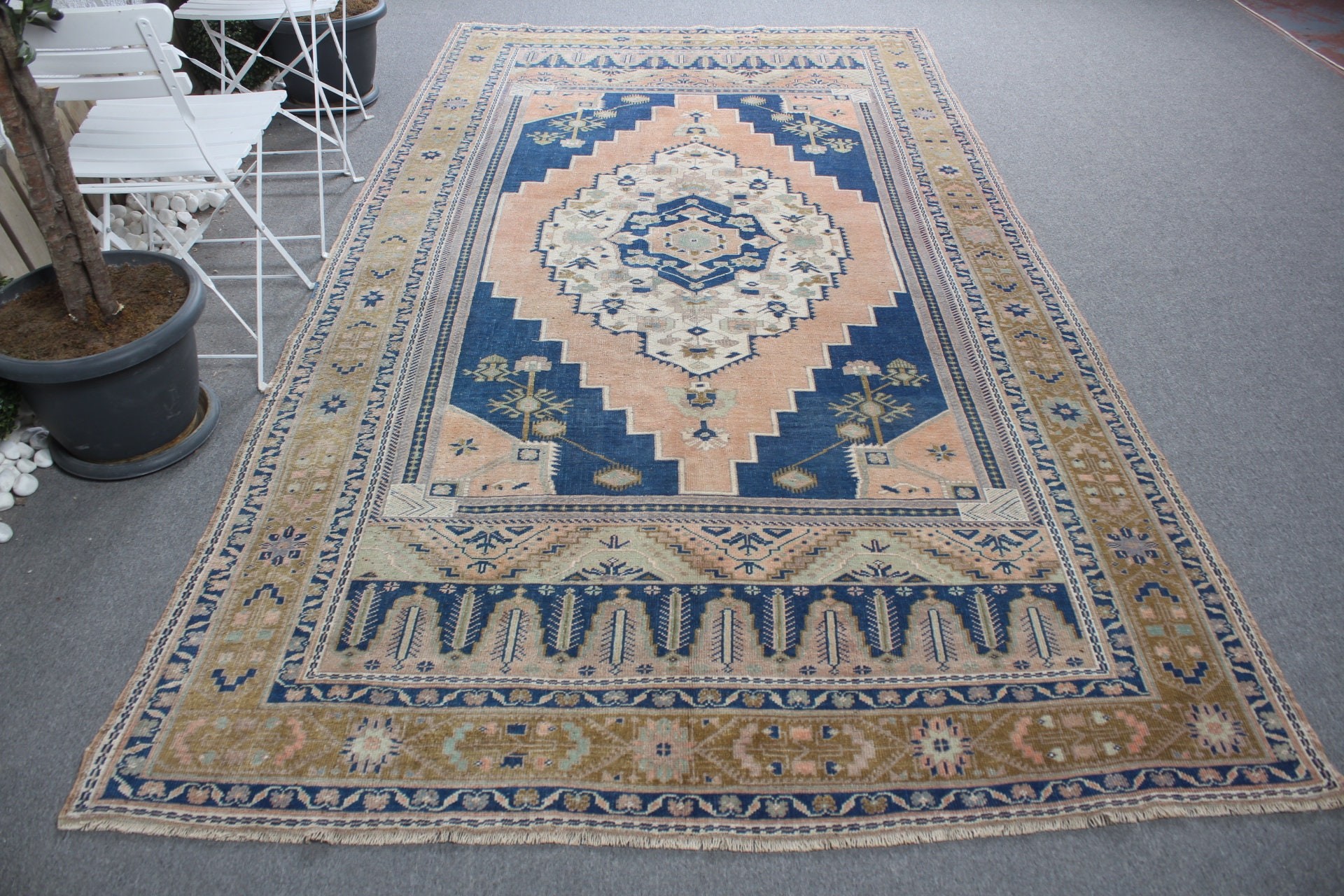 Salon Rug, Cool Rug, Blue Oriental Rug, 5.9x12.6 ft Oversize Rug, Turkish Rug, Anatolian Rug, Saloon Rug, Rugs for Salon, Vintage Rug