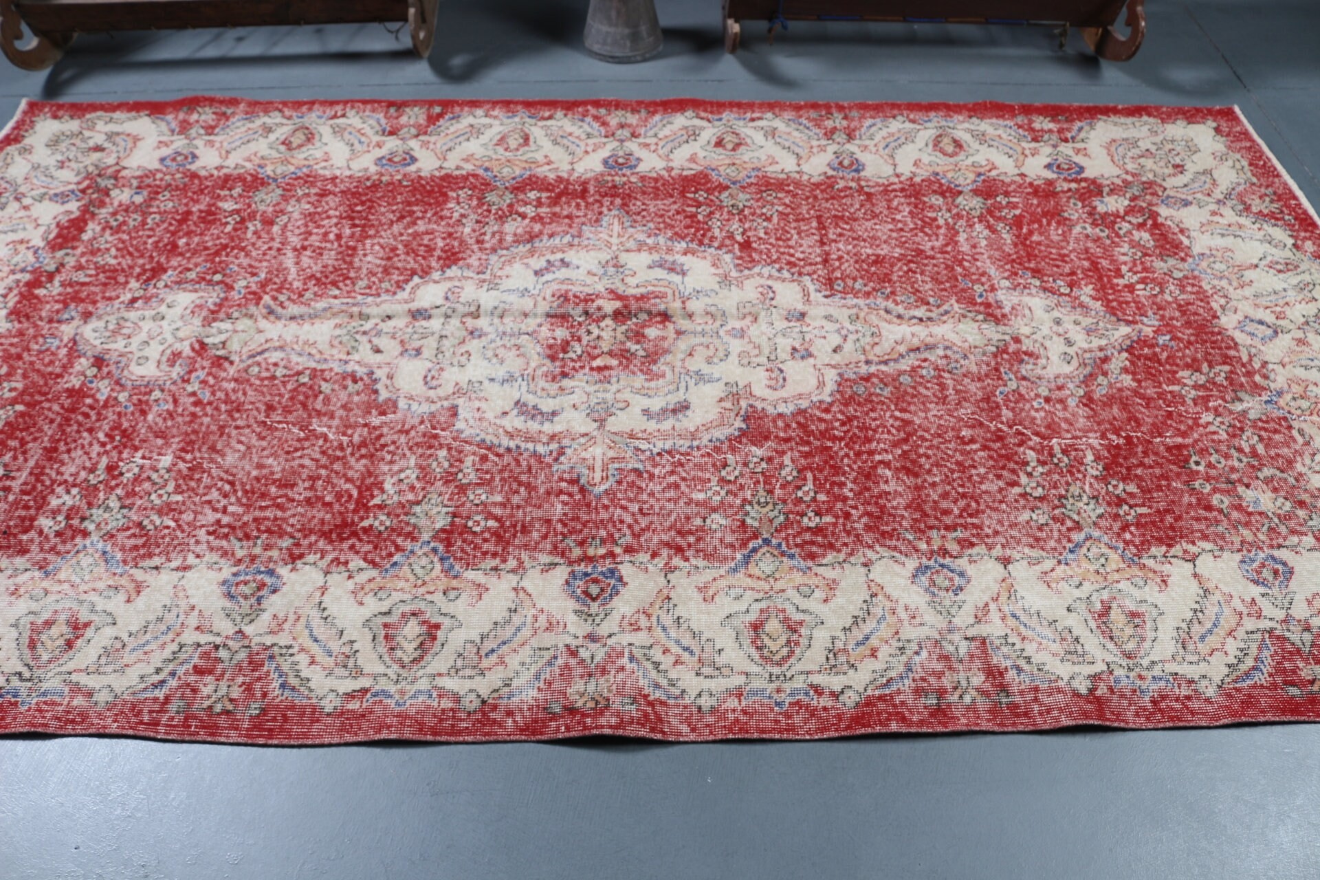 Salon Halısı, Vintage Halılar, Kırmızı Ev Dekor Halısı, 5.2x8.8 ft Büyük Halılar, Türk Halısı, Oryantal Halı, El Düğümlü Halı, Yatak Odası Halısı, Yer Halıları