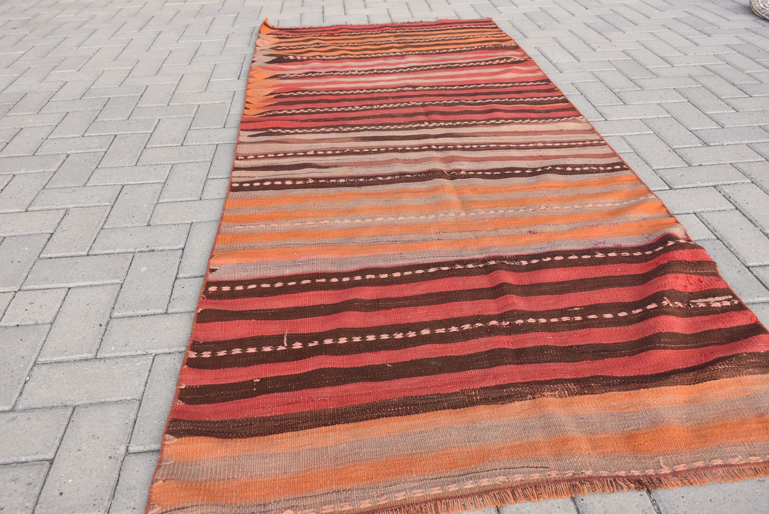 Kırmızı Yün Halı, Kilim, Oryantal Halı, Yatak Odası Halıları, Yer Halısı, Vintage Halı, 3.2x7.4 ft Accent Halıları, Türk Halıları, Giriş Halısı, Mutfak Halıları