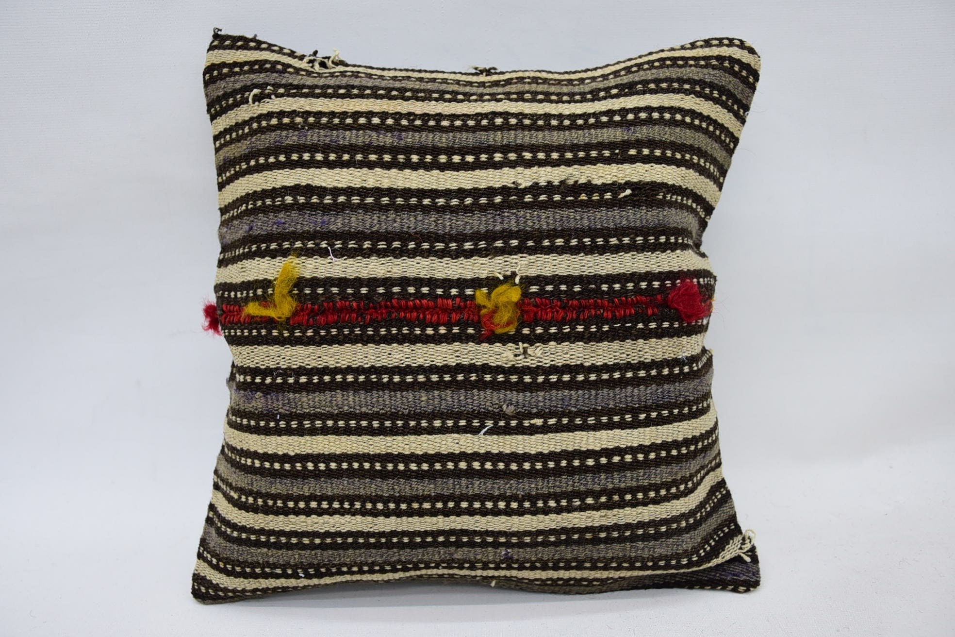 Boho Pillow, Turkish Pillow, 14"x14" Beige Cushion Cover, Colorful Pillow Sham, Interior Designer Pillow, Natural Pillow Sham