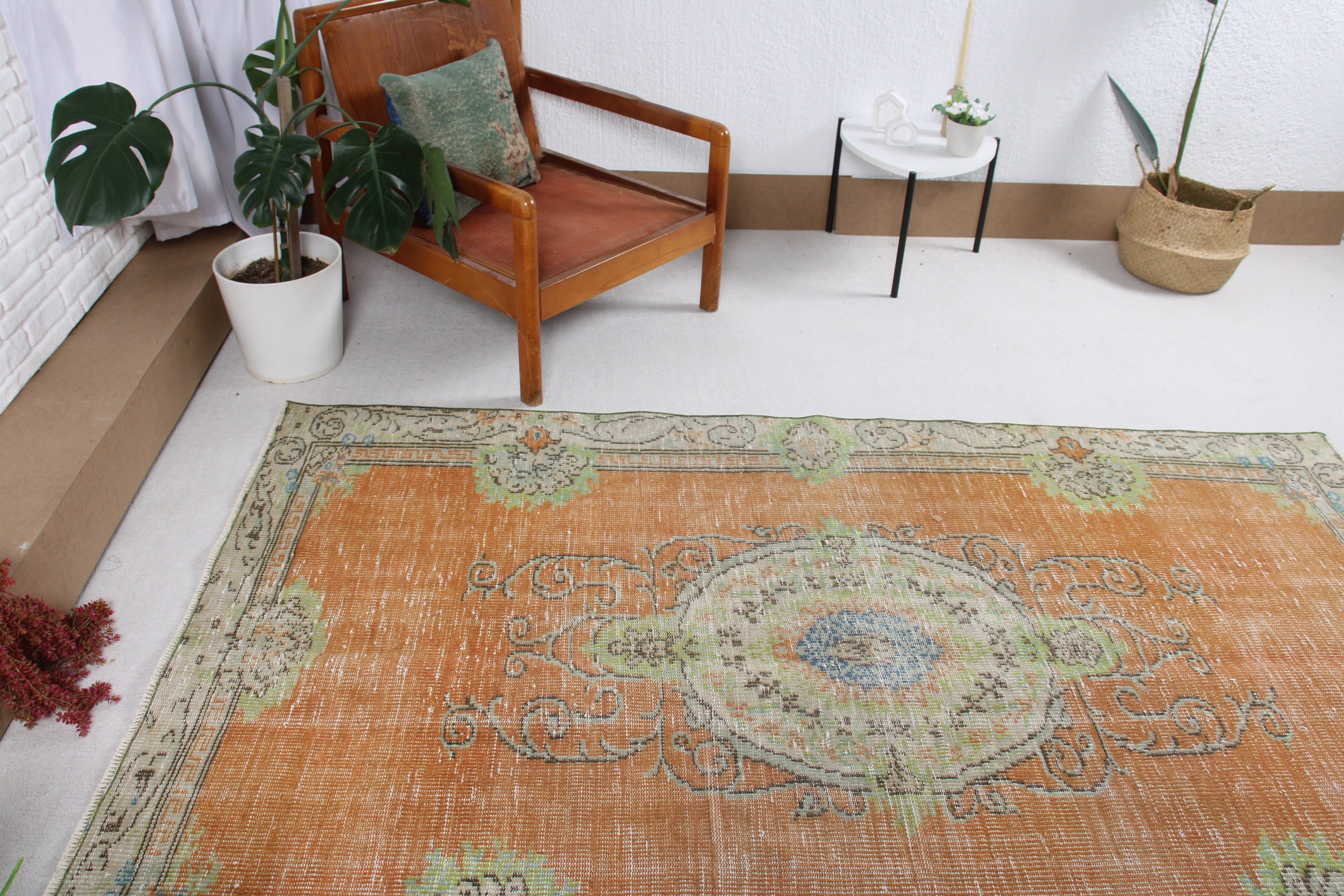 Yemek Odası Halısı, Boho Alan Halısı, Vintage Halılar, 4,8x7,8 ft Alan Halıları, Açıklama Halısı, Türk Halısı, Turuncu Fas Halıları, Antika Halılar