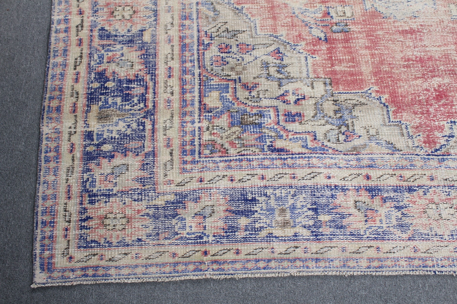 Geometrik Halı, Vintage Halı, Büyük Vintage Halılar, Büyük Oushak Halıları, Kırmızı Antika Halılar, 6.4x9.2 ft Büyük Halı, Modern Halı, Türk Halısı