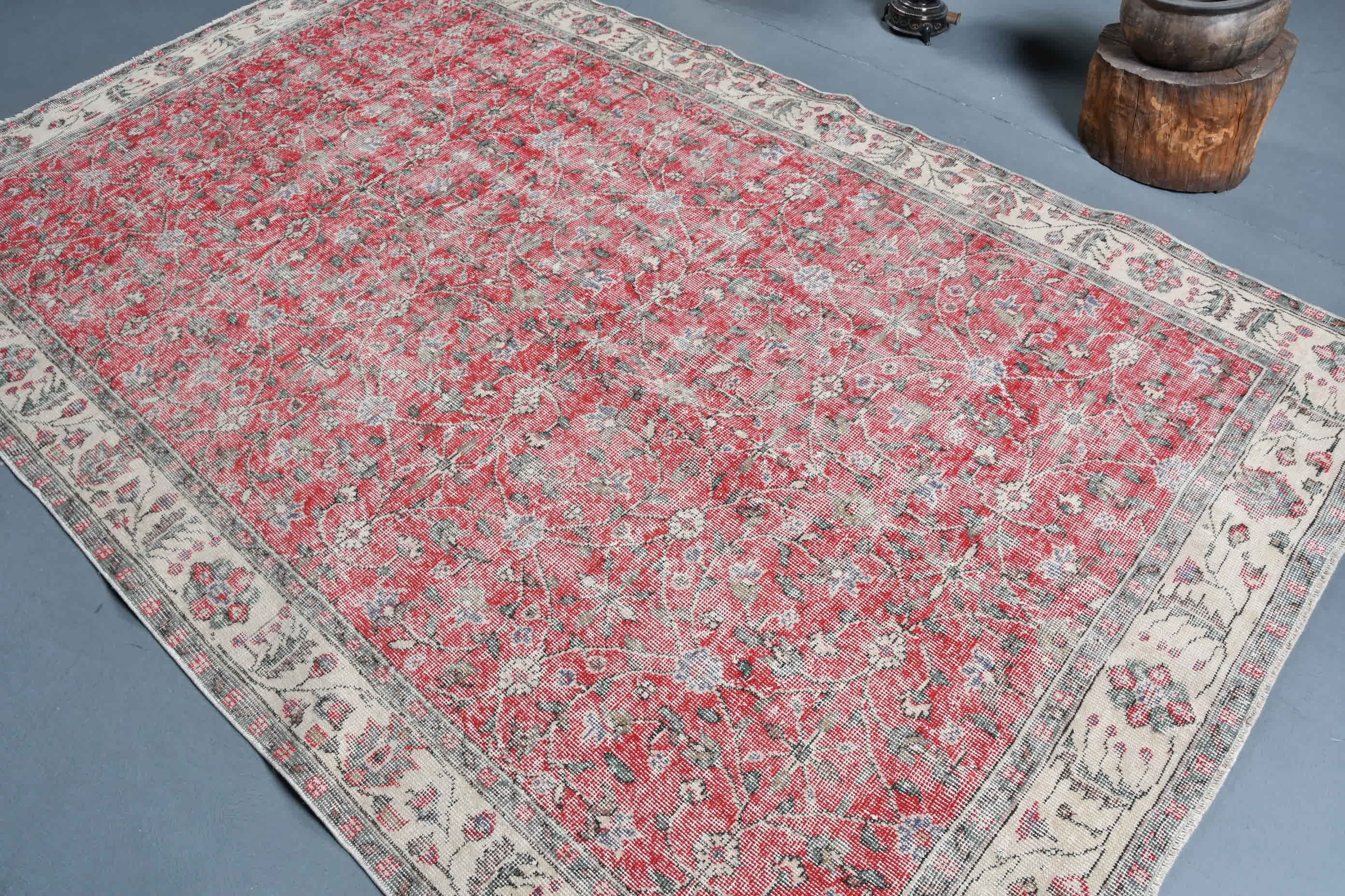 Wool Rug, 5.7x9.4 ft Large Rug, Retro Rug, Turkish Rug, Vintage Rug, Bedroom Rugs, Oriental Rug, Red Home Decor Rug, Living Room Rug