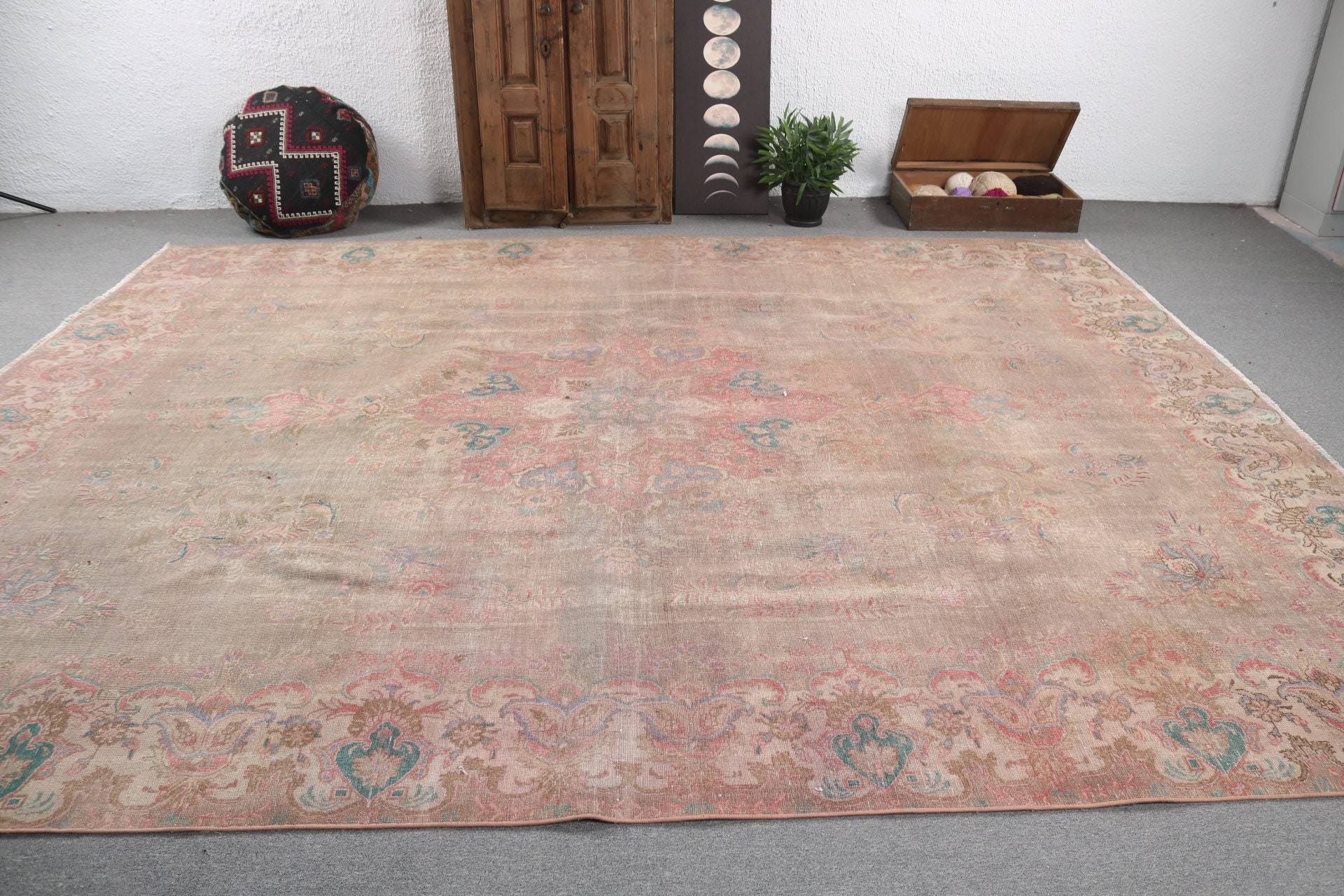 Oversize Turkish Rugs, Handwoven Rugs, Vintage Rugs, Green Bedroom Rugs, Turkish Rug, Office Rugs, Oushak Rugs, 10x12.5 ft Oversize Rugs