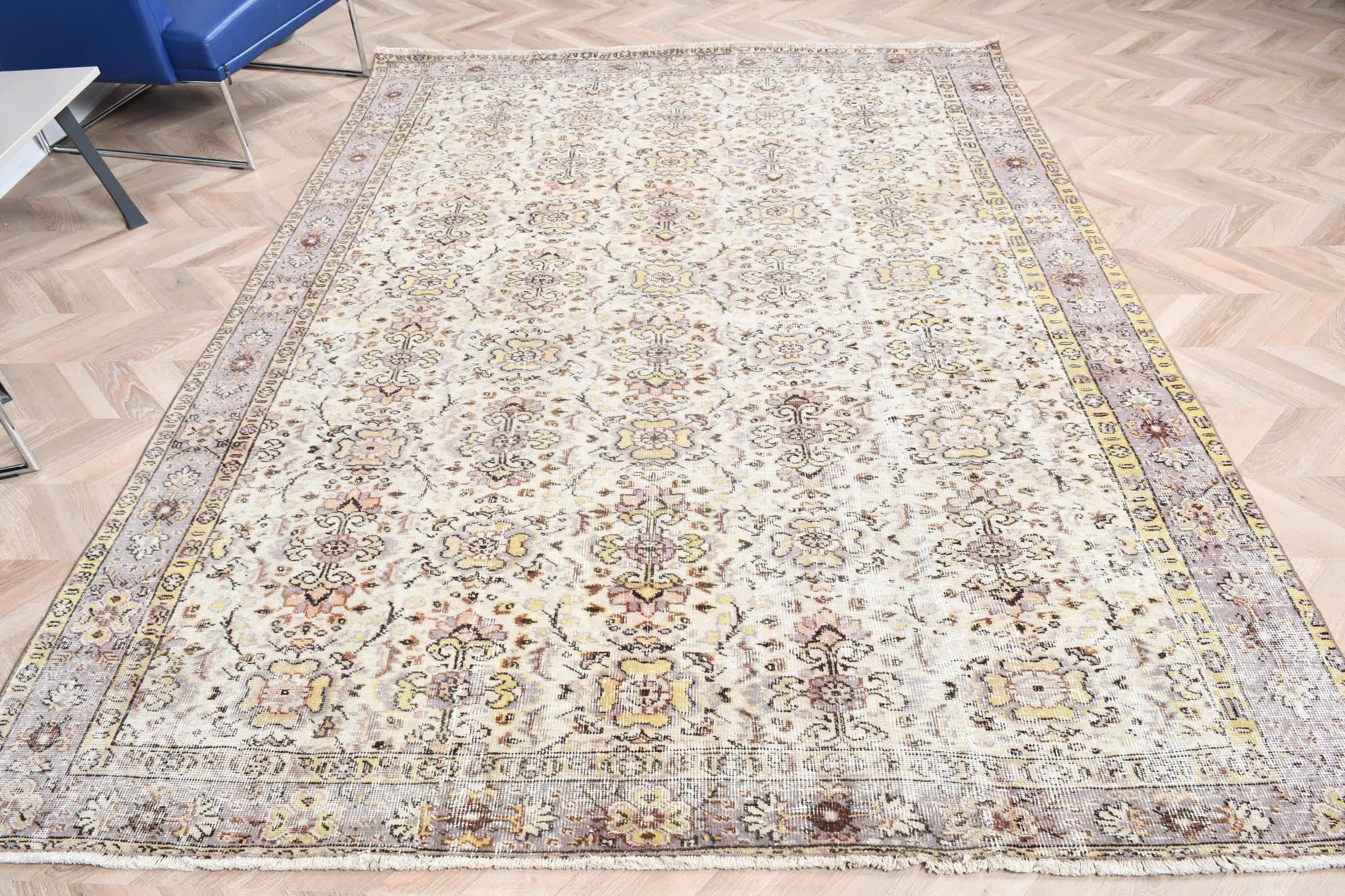 Beige Kitchen Rugs, Art Rug, Vintage Rug, Bedroom Rug, Living Room Rug, Turkish Rug, 6.6x8.8 ft Large Rug, Dining Room Rugs